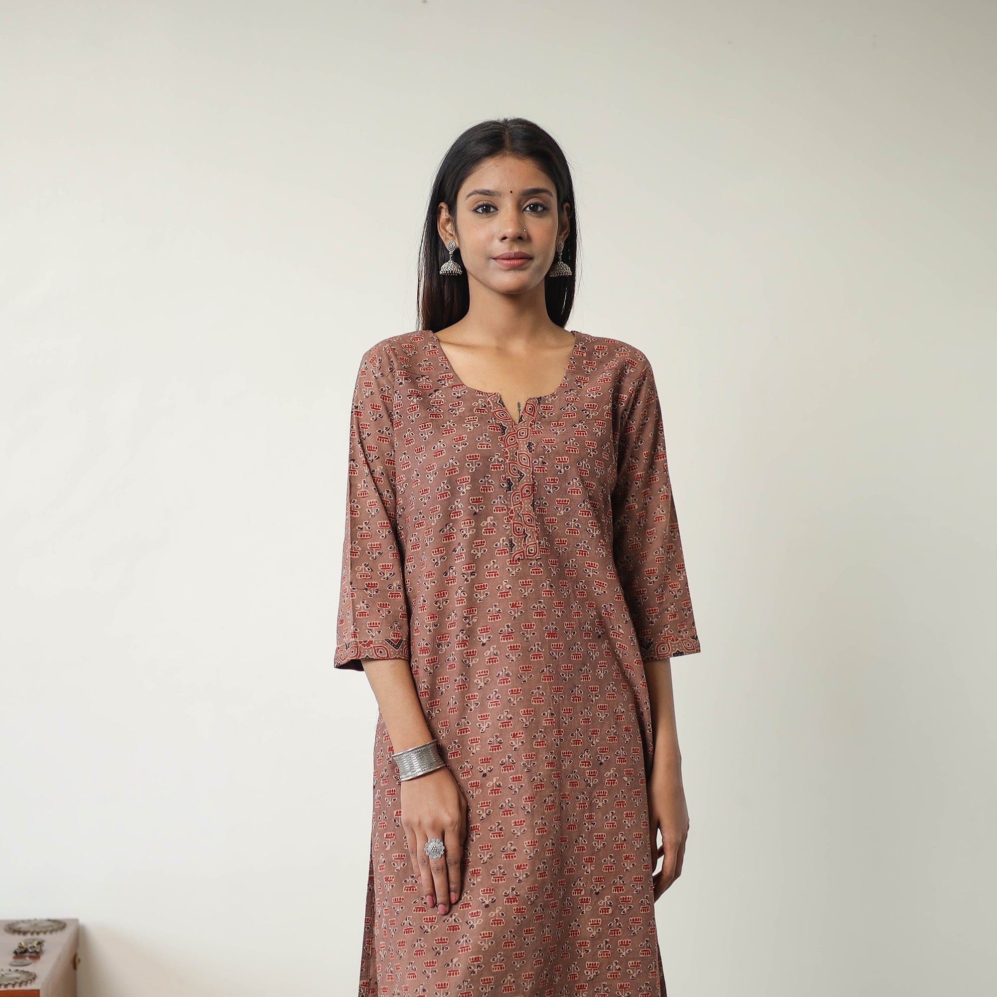 ITOKRI CASUALS Brown - Block Printed Cotton Straight Ajrakh Kurta 26