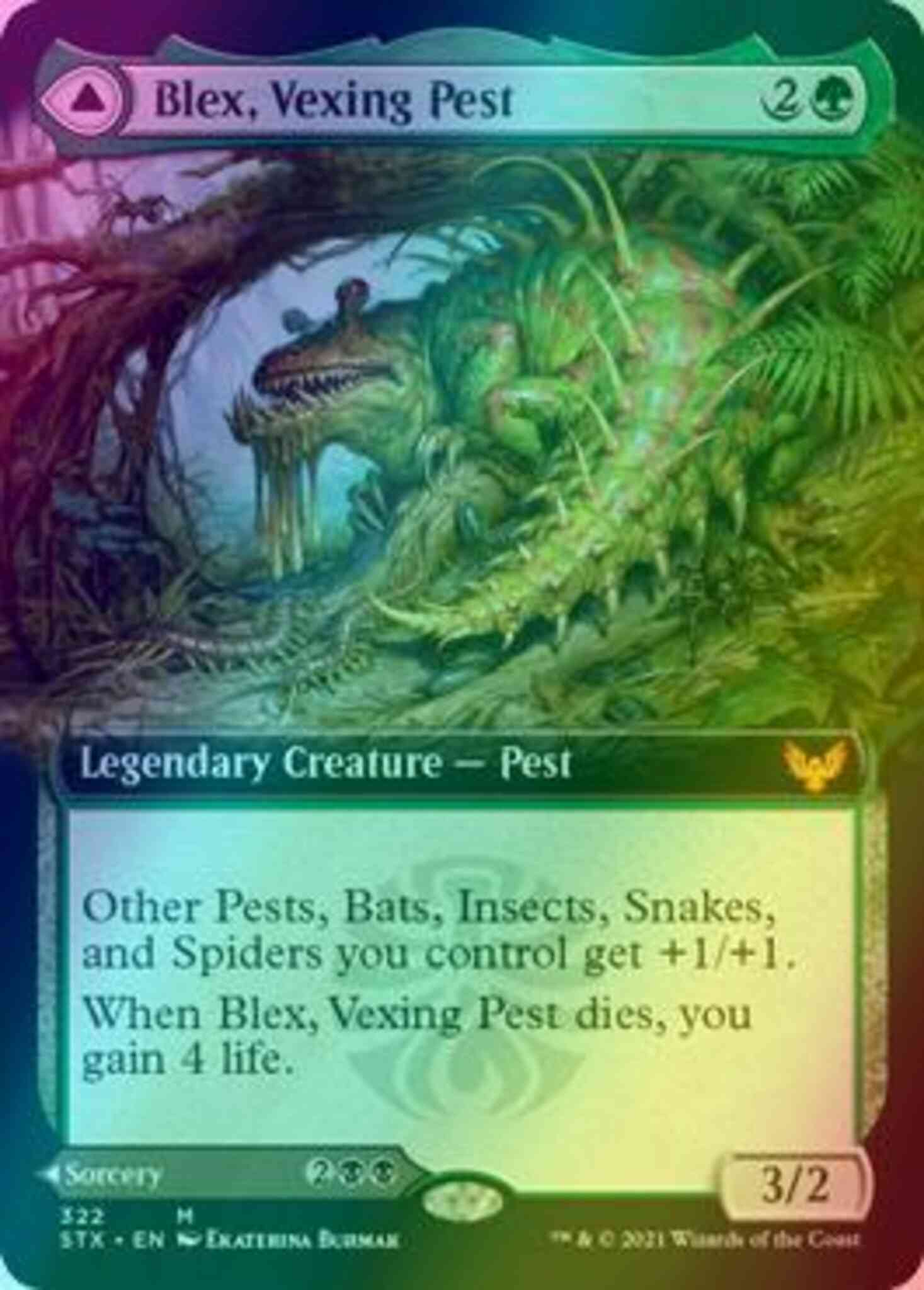 Blex vexing pest – Magic Blex, Vexing Pest // Search for Blex [322] [Extended Art] [Strixhaven: School of Mages] [Foil]