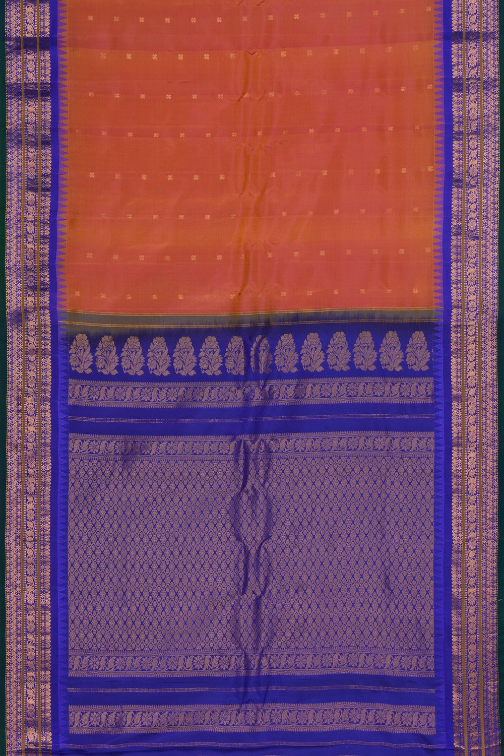Kalanjali Gadwal Silk Orange Saree – Women's - view 3