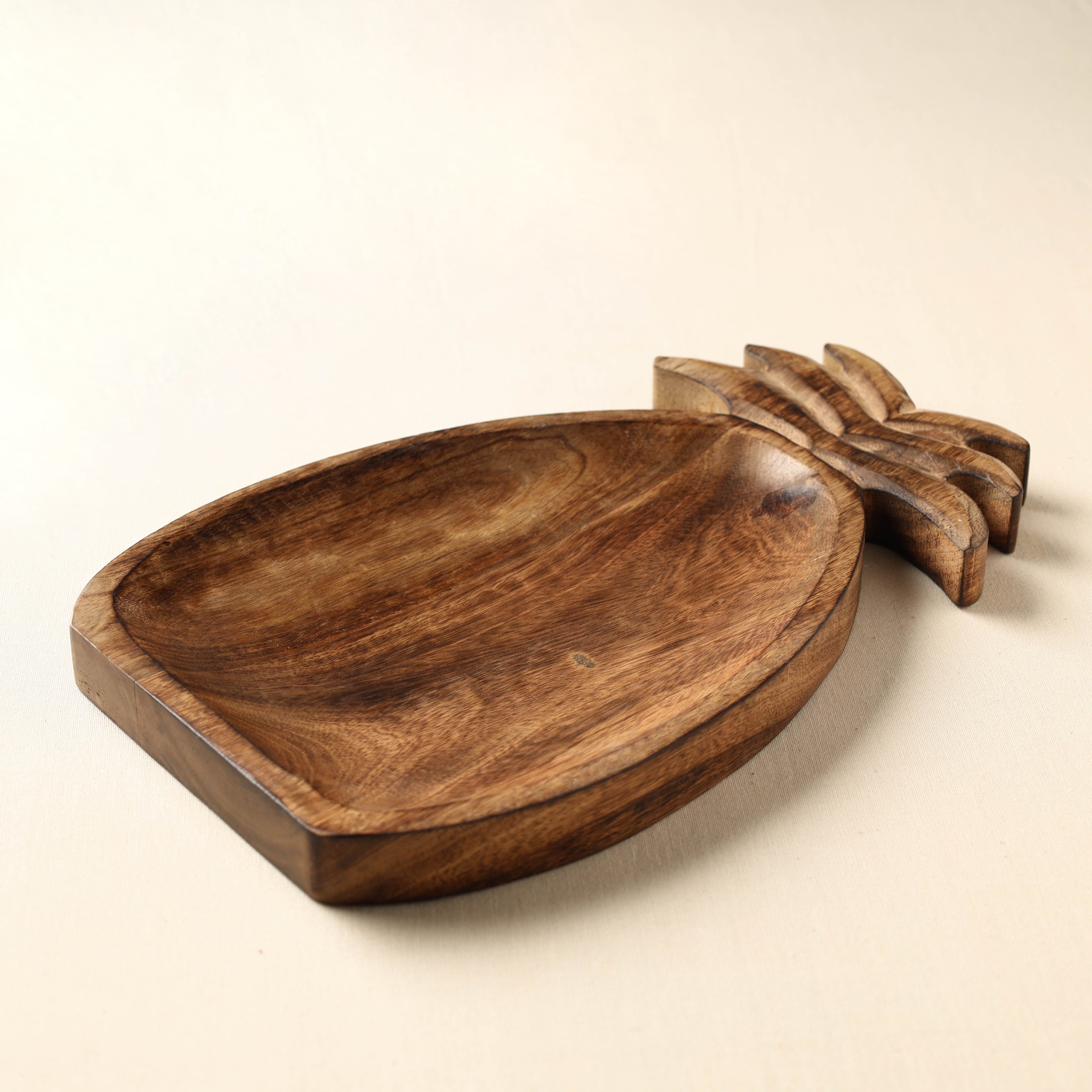 HAVELI CHRONICLES Brown - Handcrafted Mango Wooden Pineapple Shape Tray (13 x 9 in)