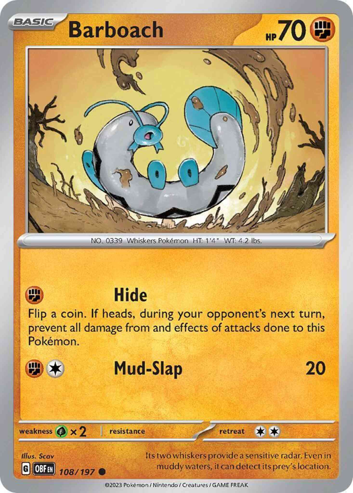 Common sv03-108 non-holo – Pokémon Barboach - 108/197 - Common [sv03-108] [Non-Holo]