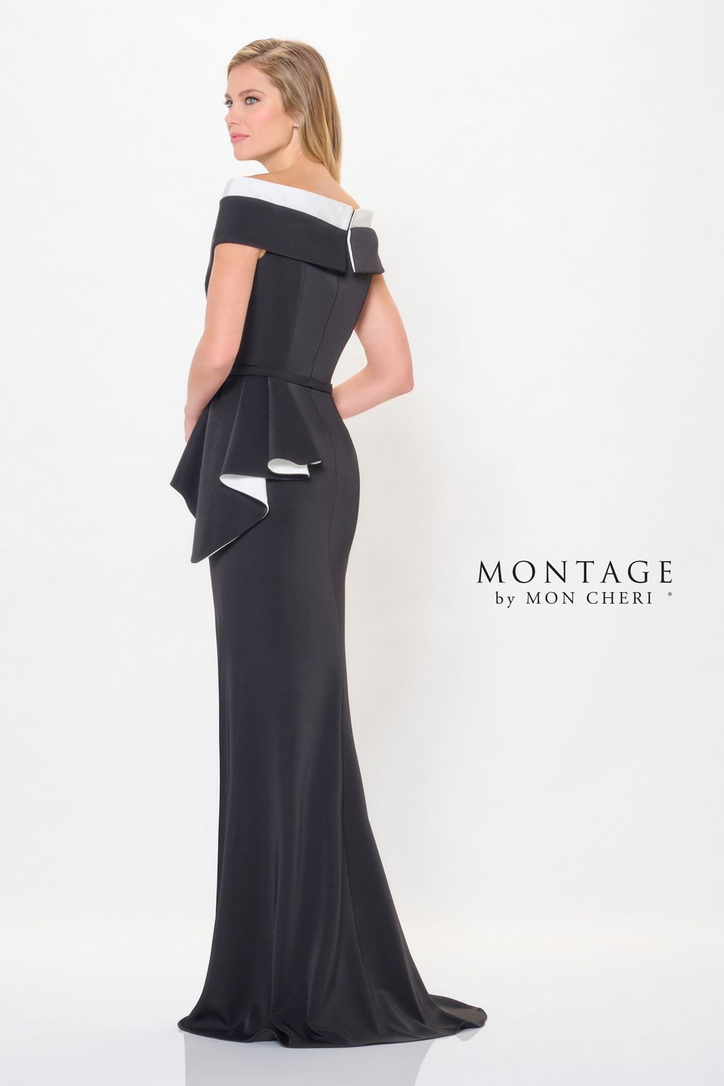 Montage M902 Formal Long 3D Floral Applique Evening Peplum Dress - view 2