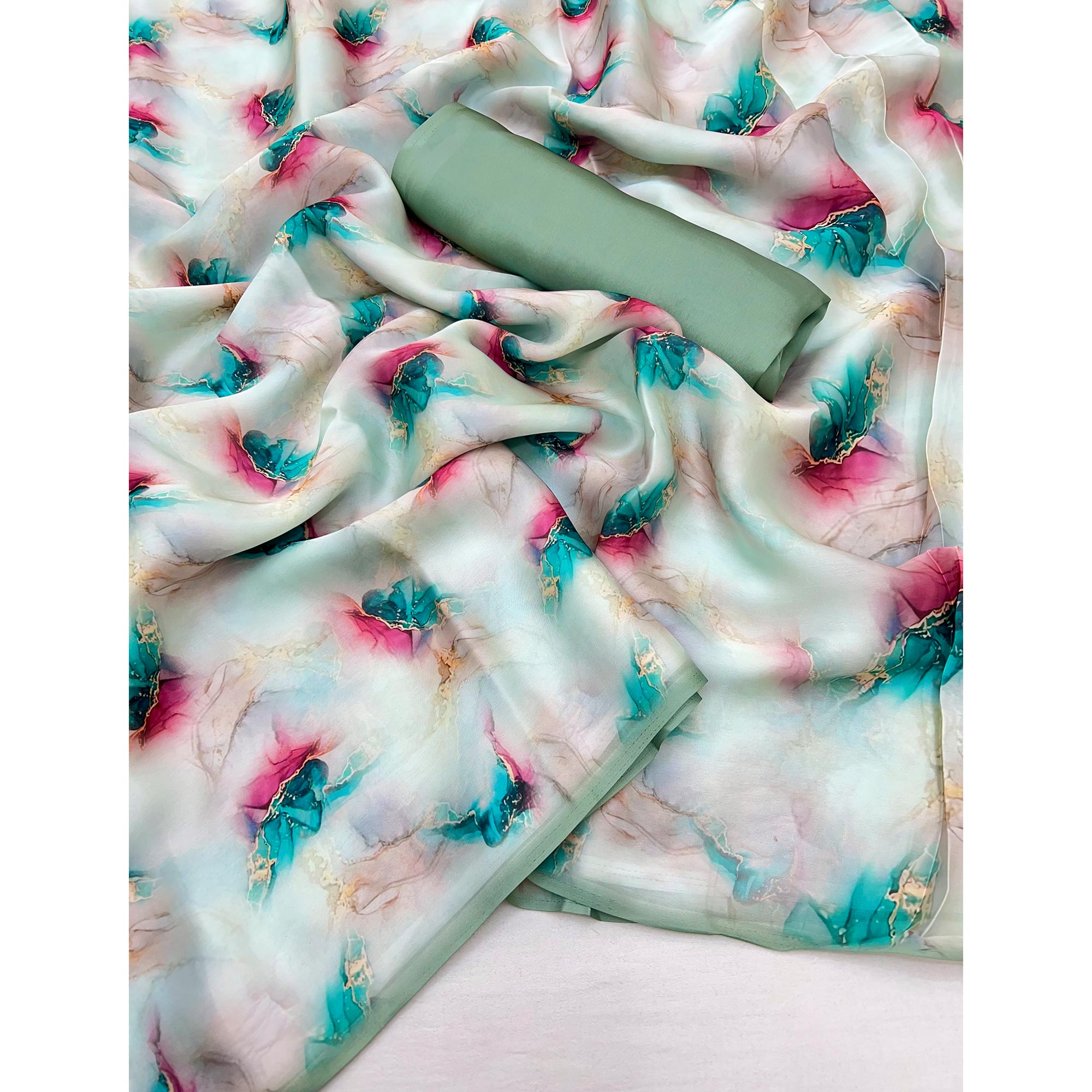 Peachmode Cream Digital Printed Georgette Saree - view 3
