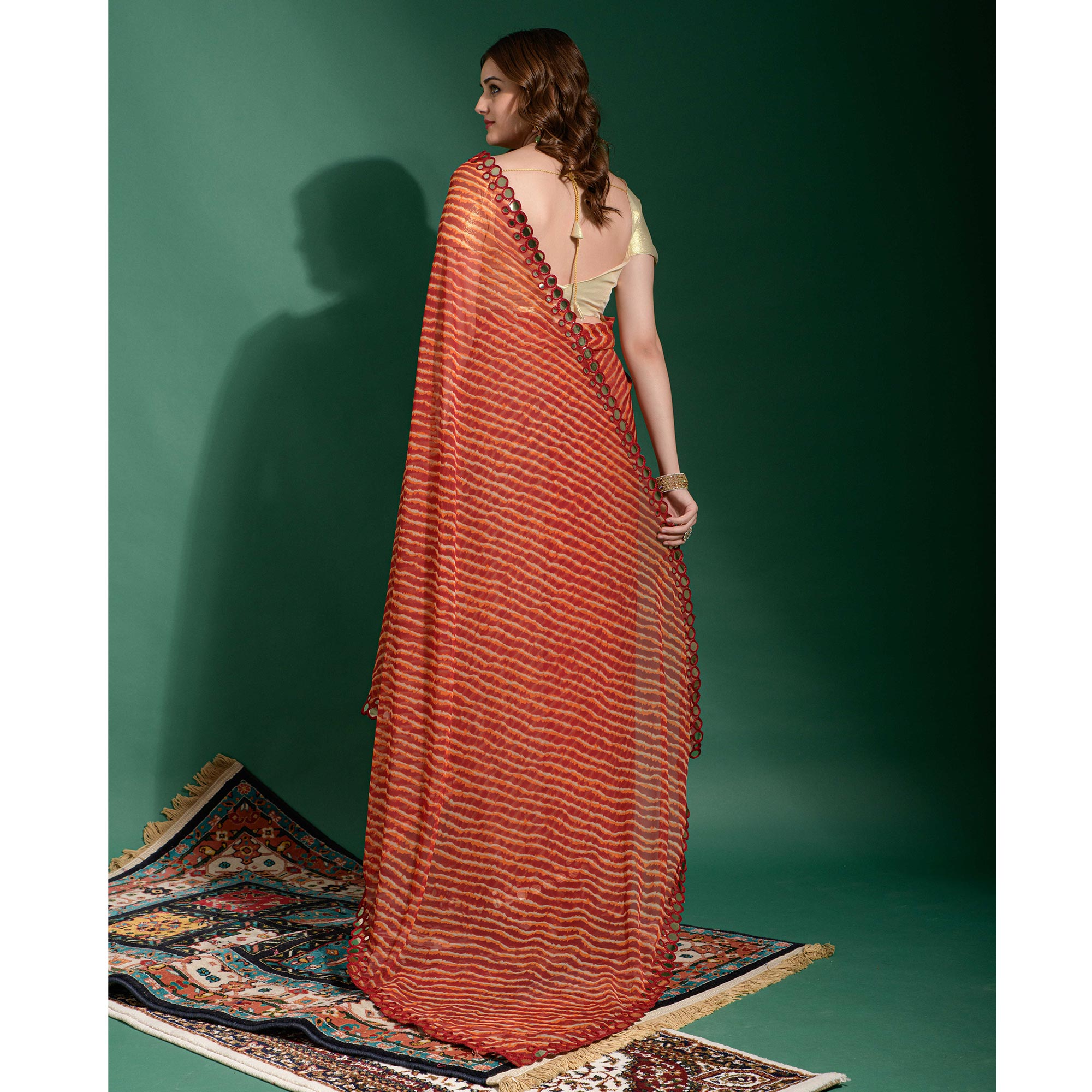 Peachmode Maroon Leheriya Printed With Embroidered Border Chiffon Saree - view 6