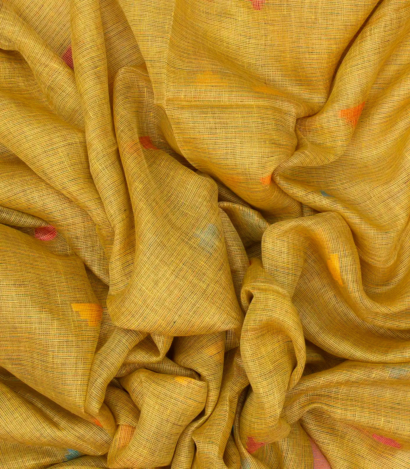RmKV Gold Handloom Linen Saree With Temple Buttas - view 3