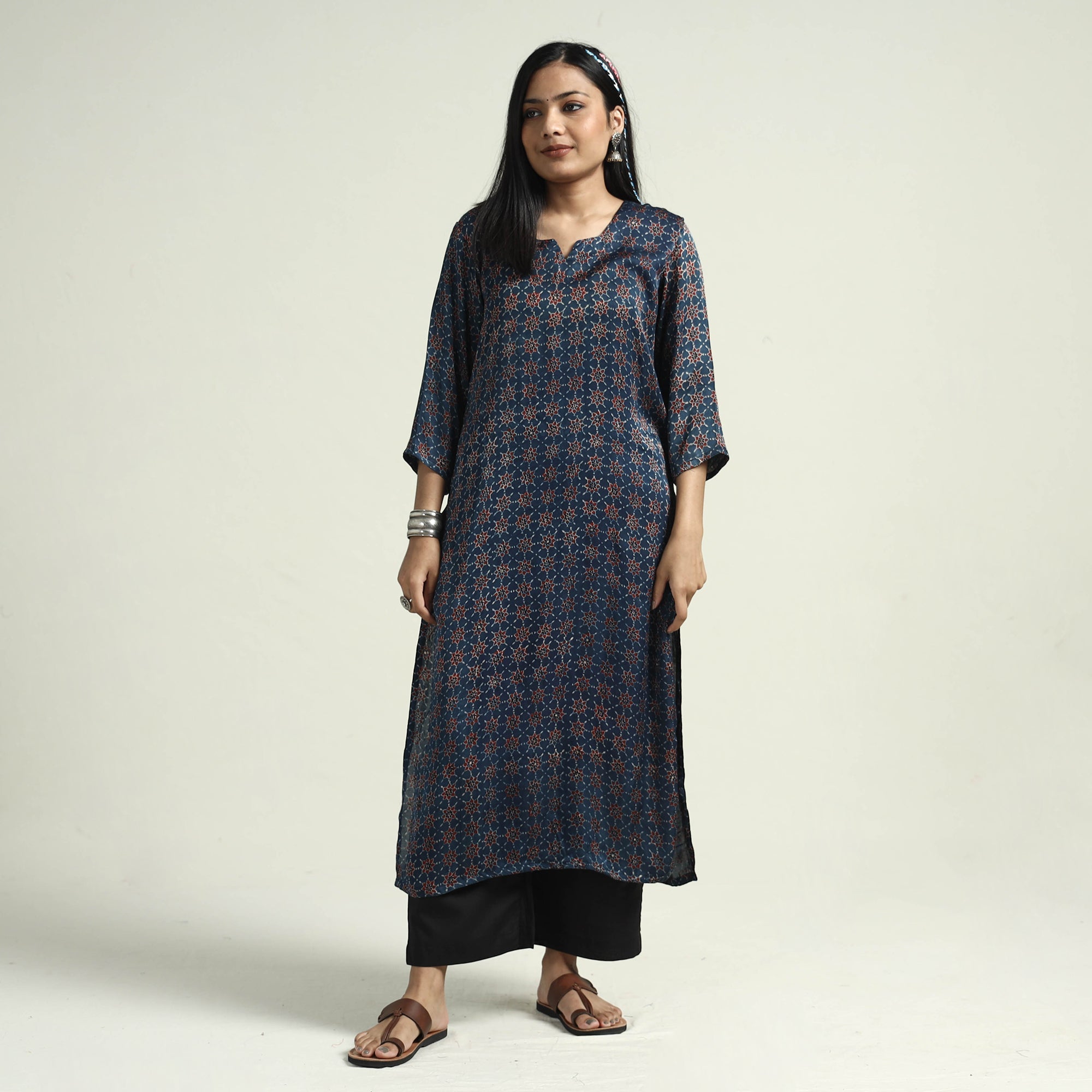 ITOKRI CASUALS Blue - Ajrakh Block Printed Modal Silk Kurta with Palazzo Set