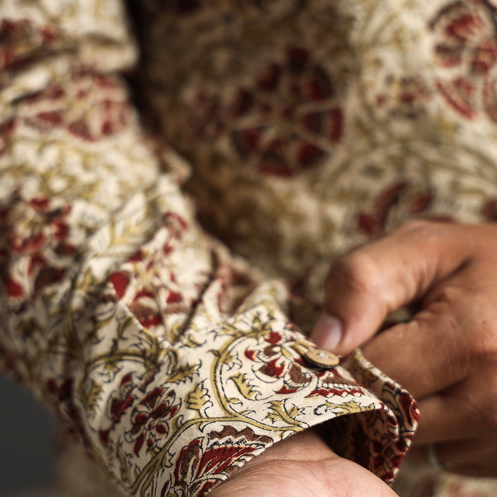 ITOKRI CASUALS Beige - Premium Pedana Kalamkari Block Printed Cotton Men Full Sleeve Shirt - view 6