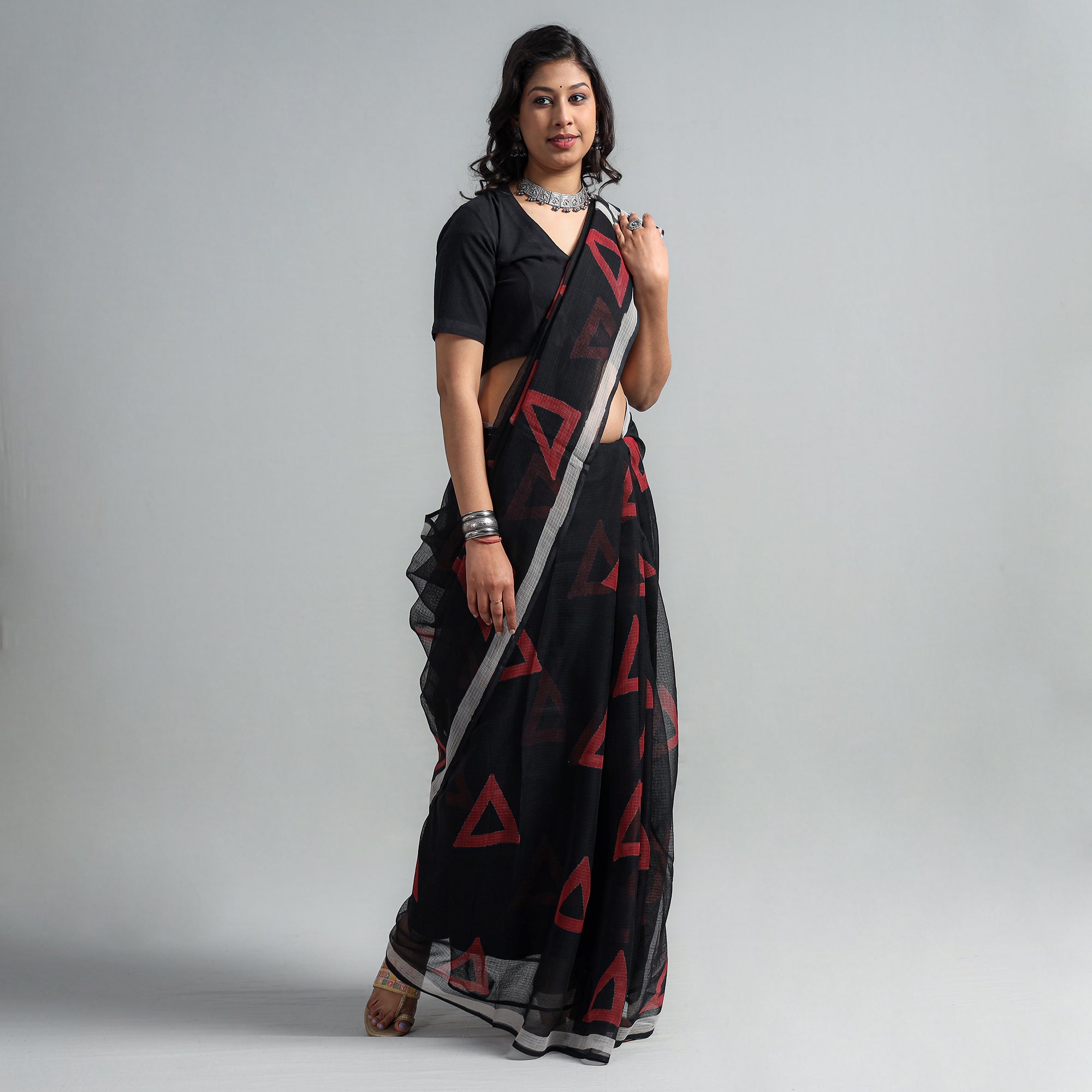 HAVELI CHRONICLES Black - Kota Doria Cotton Sanganeri Print Saree - view 2