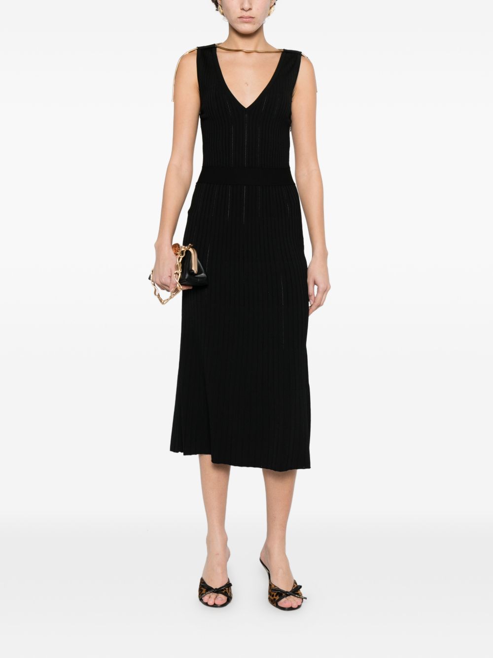 Elisabetta Franchi V-neck sleeveless side slit mid-length Knitted midi dress - view 3