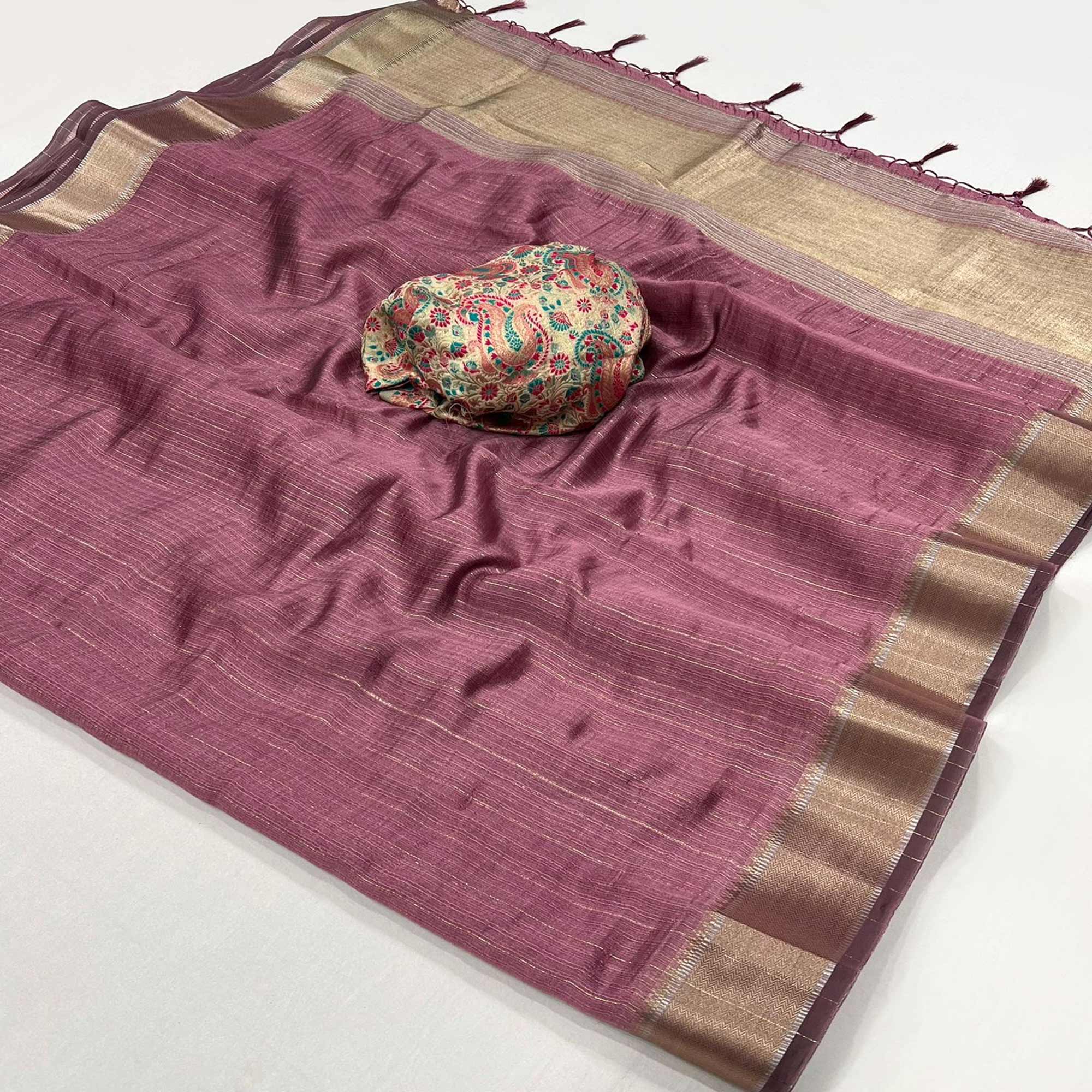 Peachmode Mauve Handloom Woven Chiffon Saree – Women's