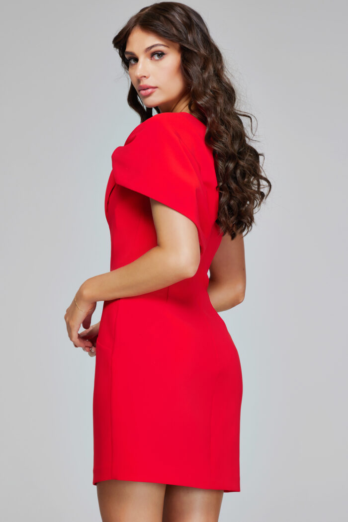 Jovani 39972 Short Draped Fit Cocktail Dress – Red - view 2