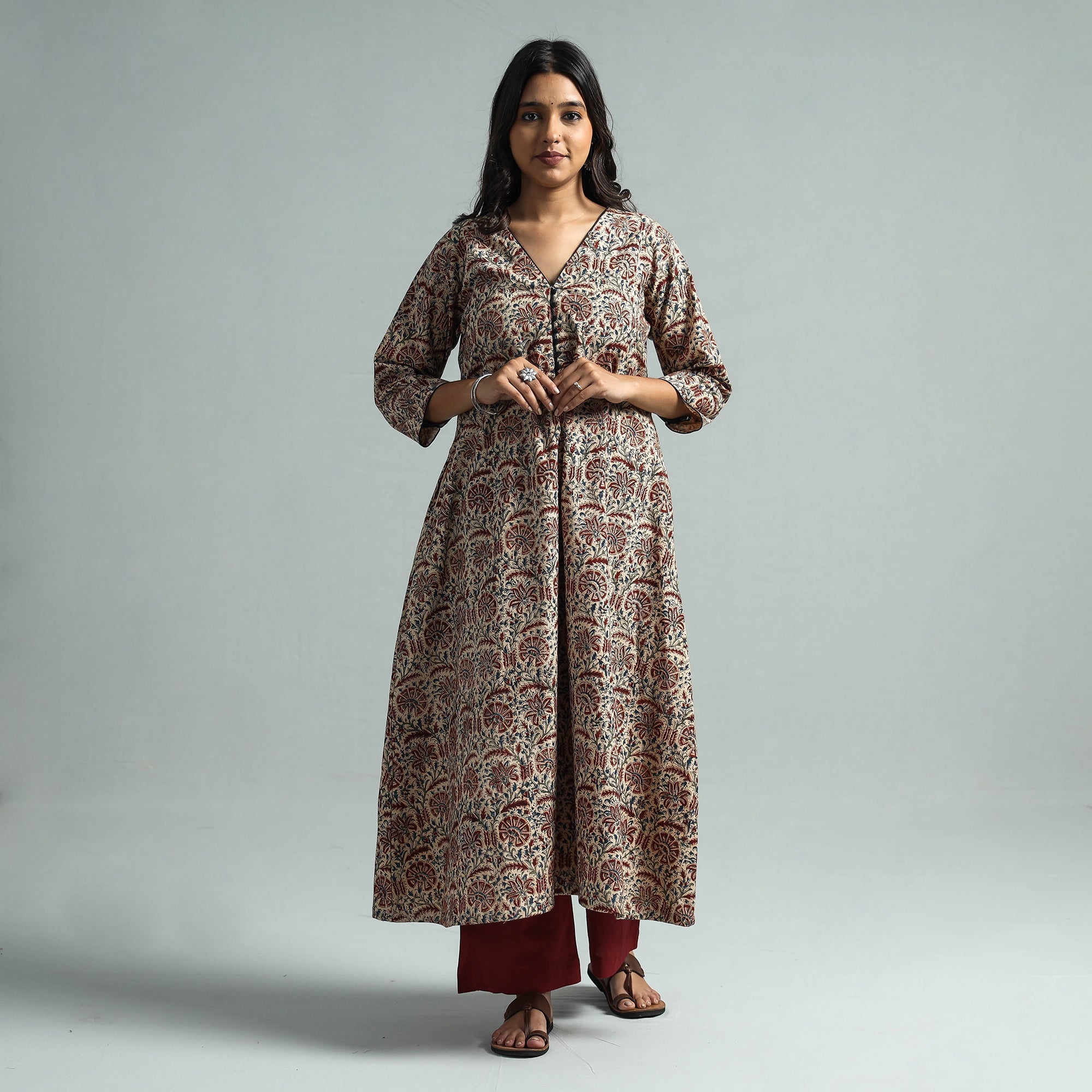ITOKRI CASUALS Brown - Pedana Kalamkari Block Printed Cotton Kurta with Palazzo Set