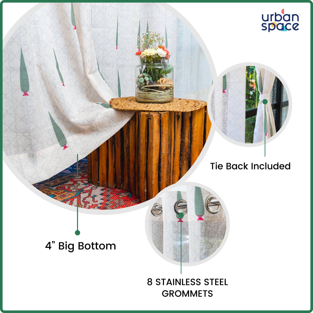 Urban Space -Home Furnishing Store Printed Sheer Linen Curtains, Light Filtering, Pack of 2 Curtains - Pinewood - view 6
