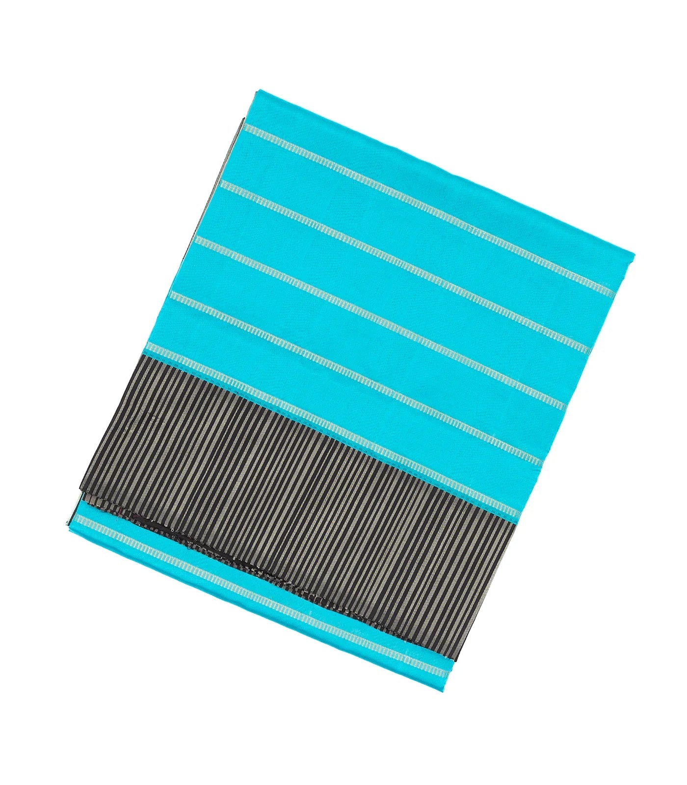 RmKV Turquoise Handloom Kora Silk Saree With Beldari Stripes & Black Border