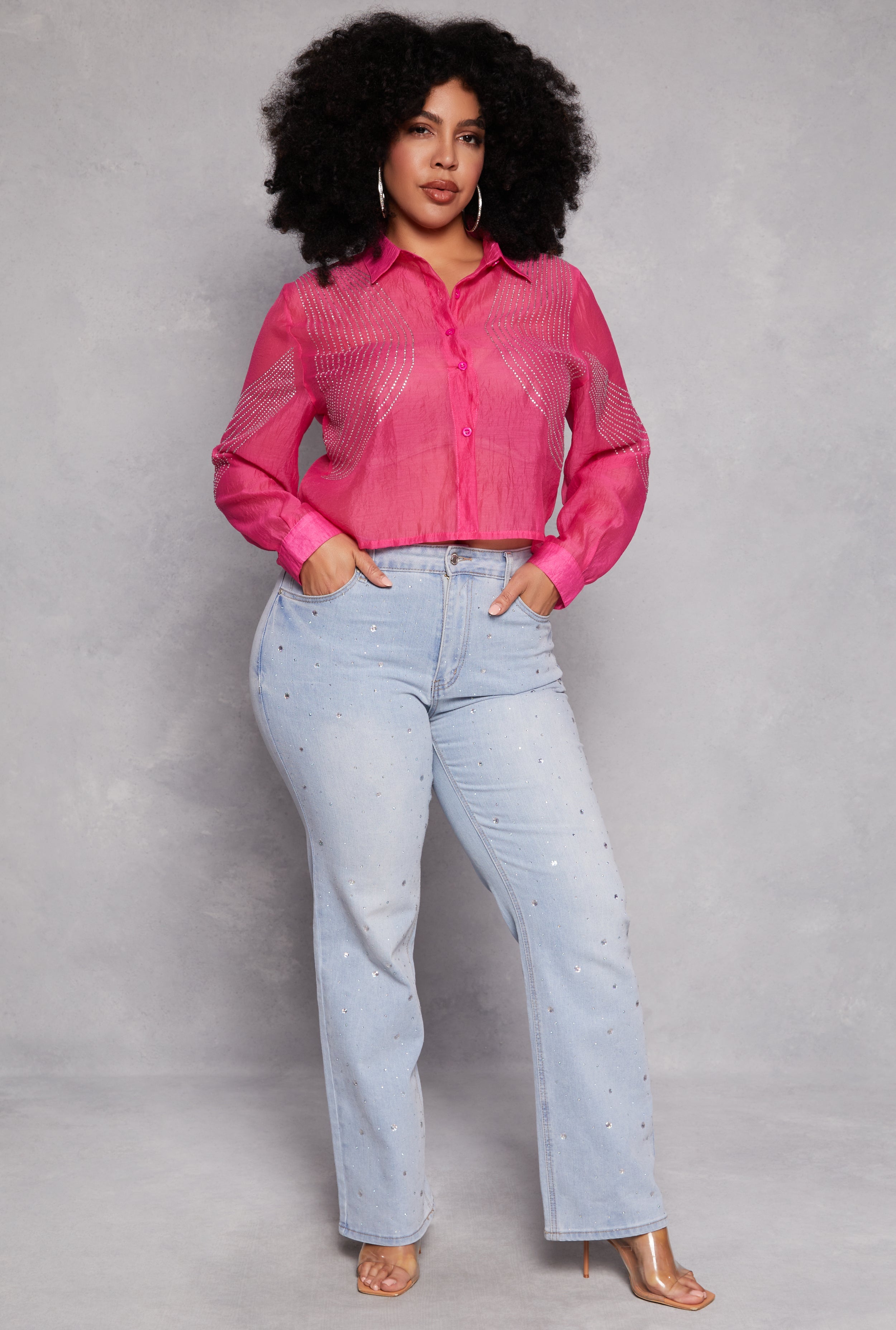 Rainbow Shops Plus Size Rhinestone Organza Top - view 2