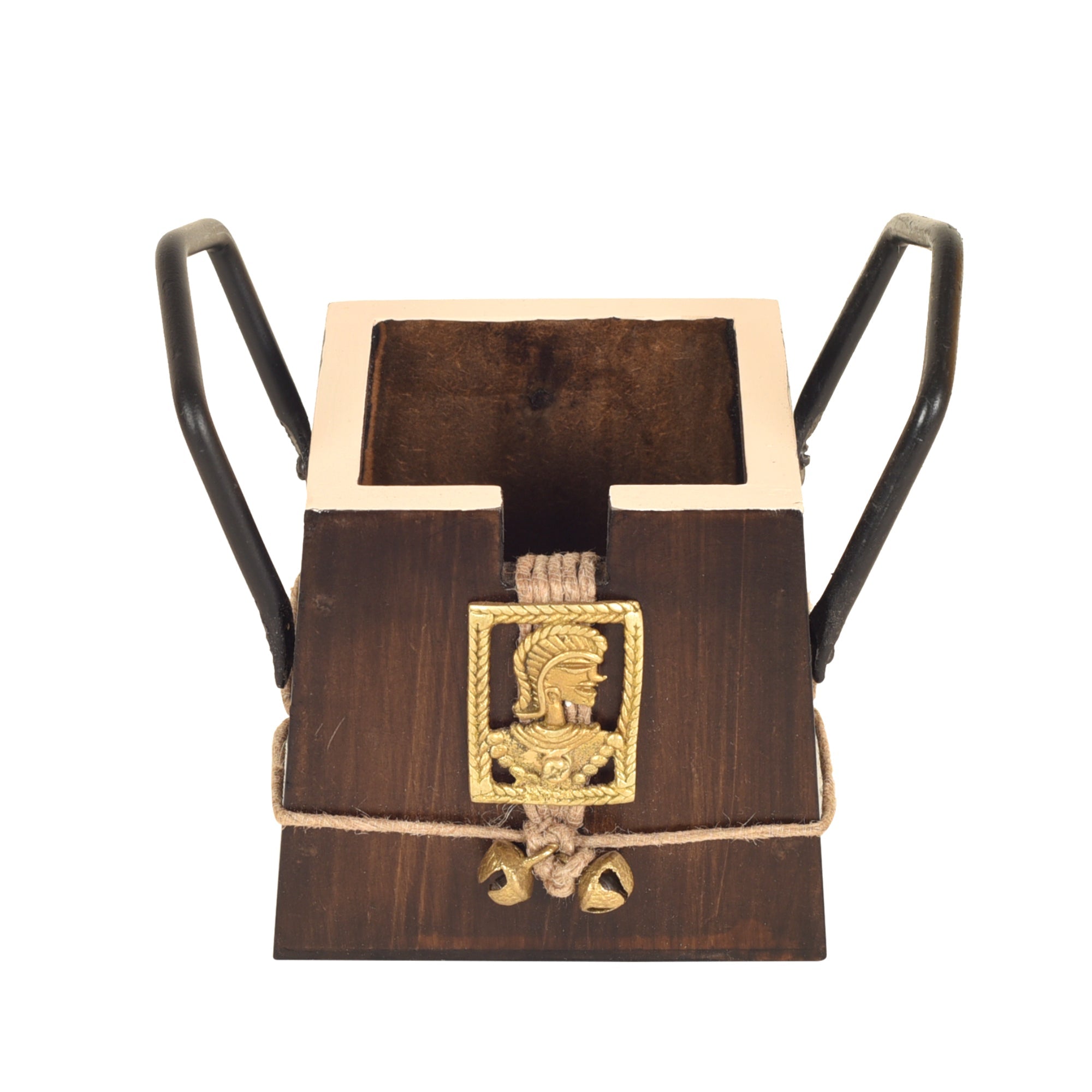 ART CREATIONS BY SUMAN SONTHALIA Brown - Handcrafted Wooden Cutlery Holder with Dhokra Art (3.5 x 5 in) - view 2