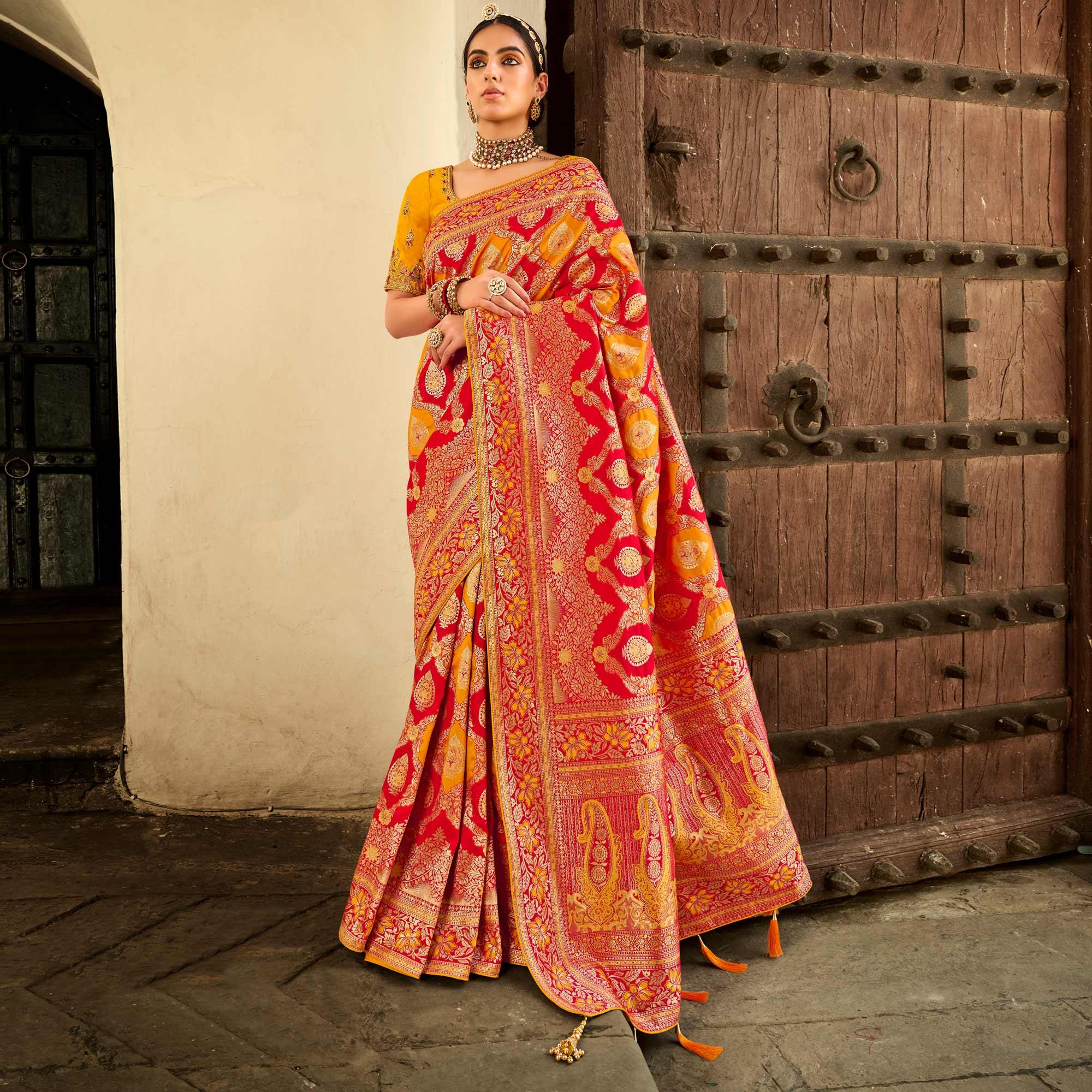 Peachmode Multicolor Festive Wear Woven Silk Saree
