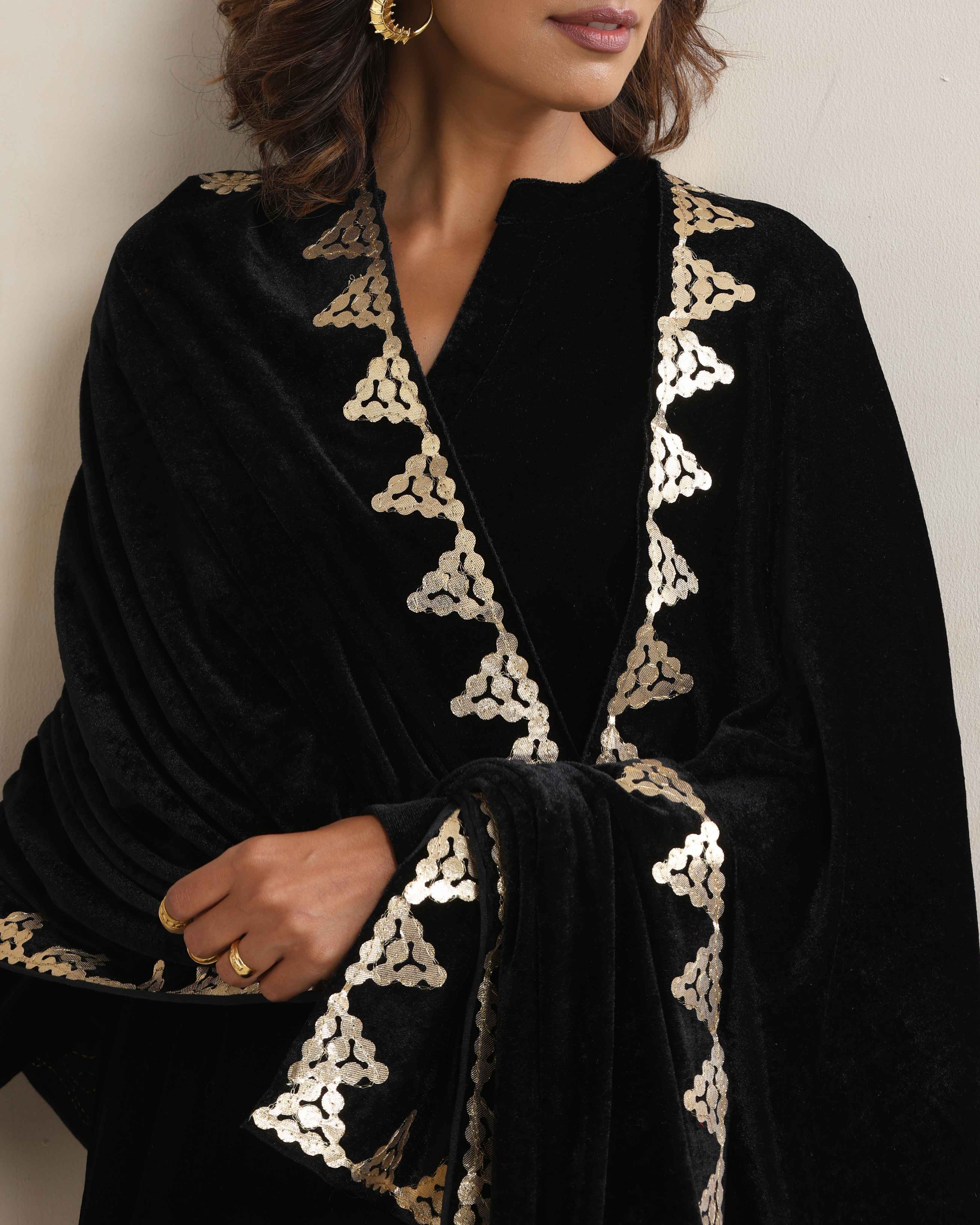 trueBrowns Black Velvet Gota Patti Stole - view 4