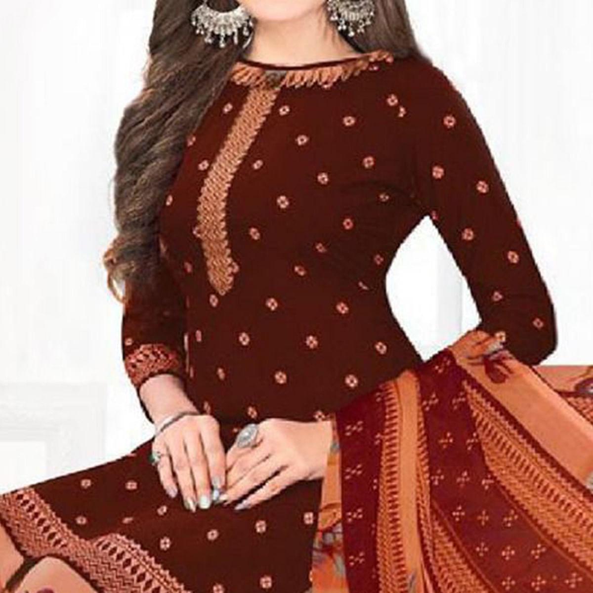Peachmode Maroon Casual Wear Printed Leon Patiala Dress Material - view 2