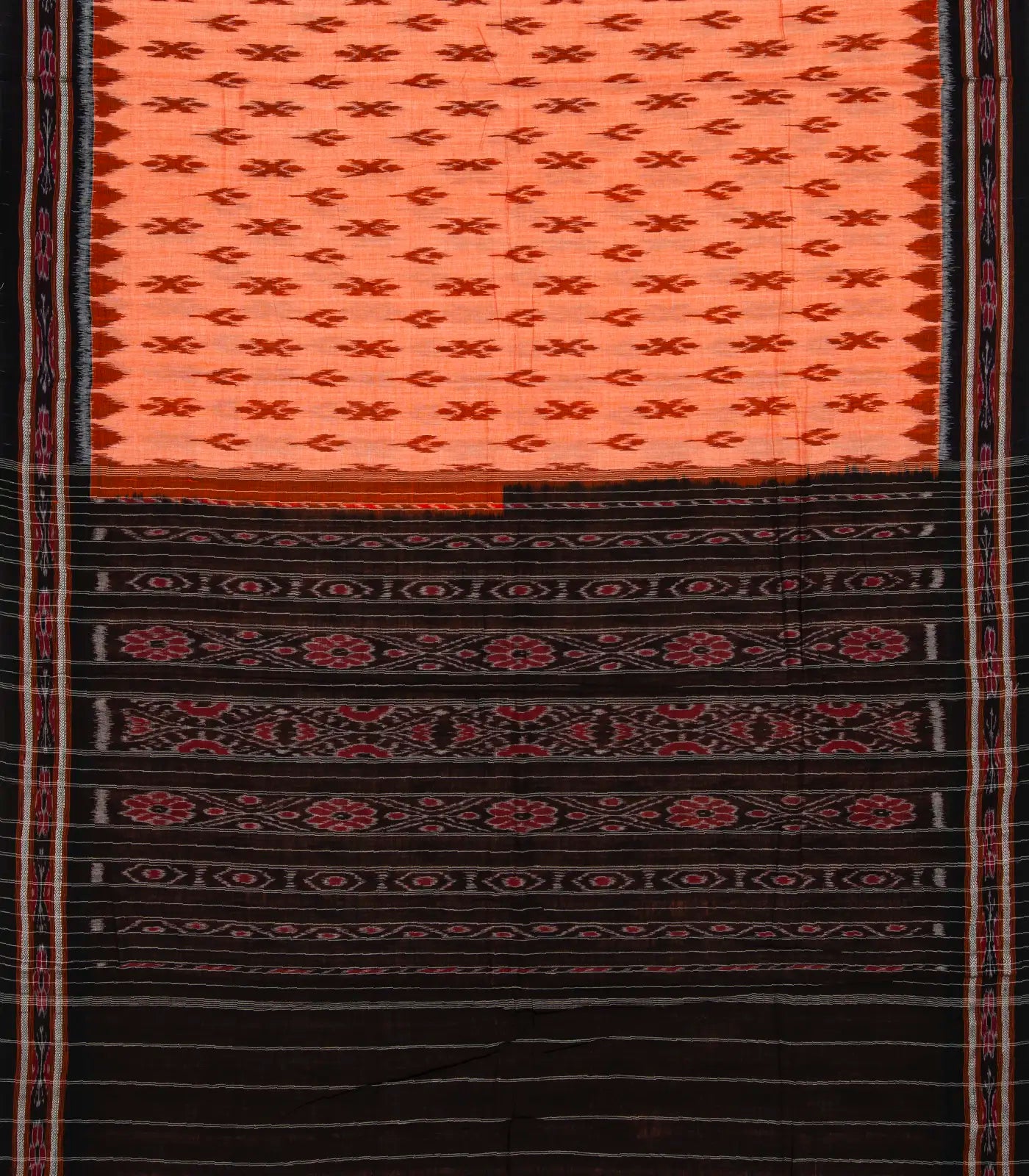 RmKV Peach Handloom Orissa Cotton Saree With Tie & Dye Floral Motifs - view 2