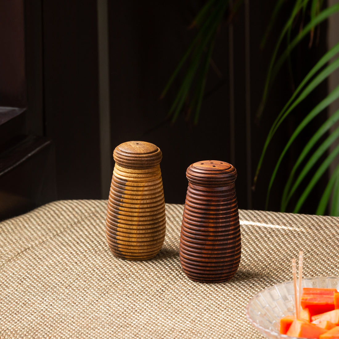Sheesham wood set – EXCLUSIVELANE 'Ripples of Wood' Handcrafted Salt & Pepper Shakers In Mango & Sheesham Wood (Set of 2, 50 ML)
