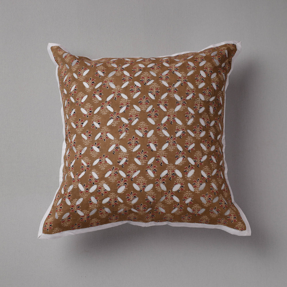 SHADES OF MARUDHARA Brown - Cutwork Cotton Applique Cushion Cover (16 x 16 in)