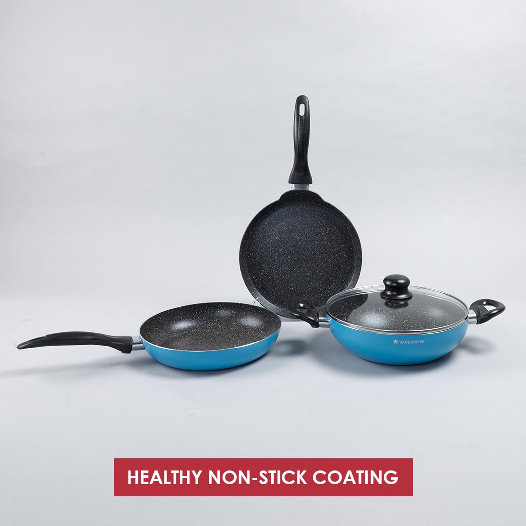 Athena Aluminium Non-Stick Cookware Set of 4 Kadhai black tree