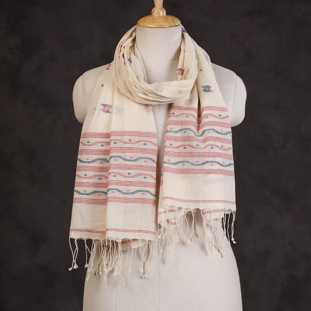PARAMPARIK KARIGAR EXHIBITION ARTISANS Beige - Dhakai Muslin Jamdani Handwoven Pure Cotton Stole