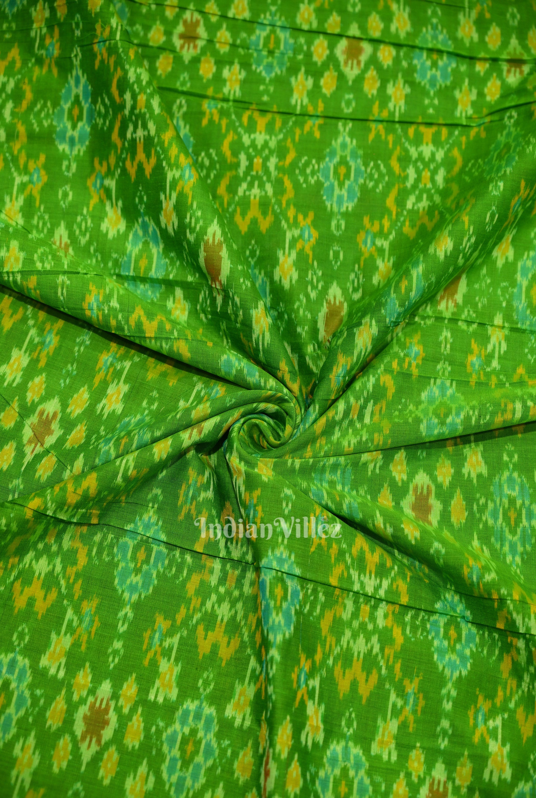 Cotton sico fabric – IndianVillèz Exclusive Green Pochampally Ikat Silk & Cotton (Sico) Fabric