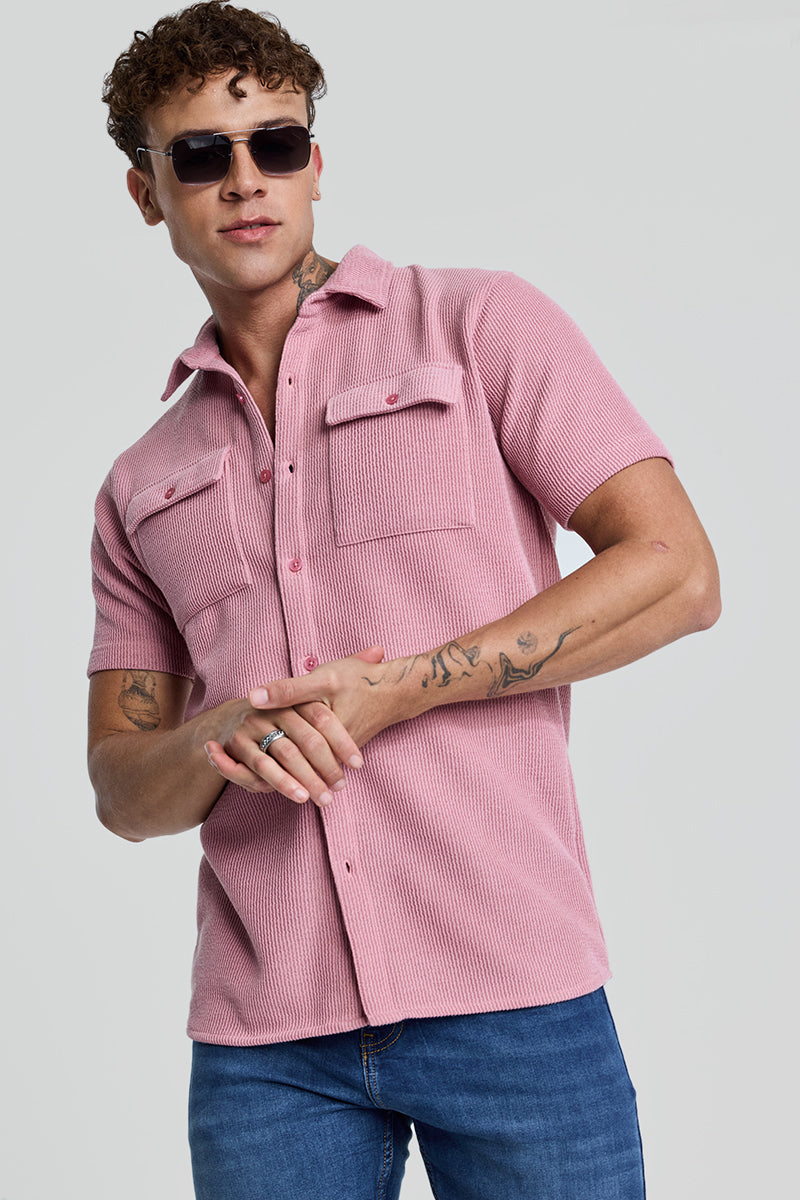 SNITCH Pink Textured Double Pocket Shirt - view 4