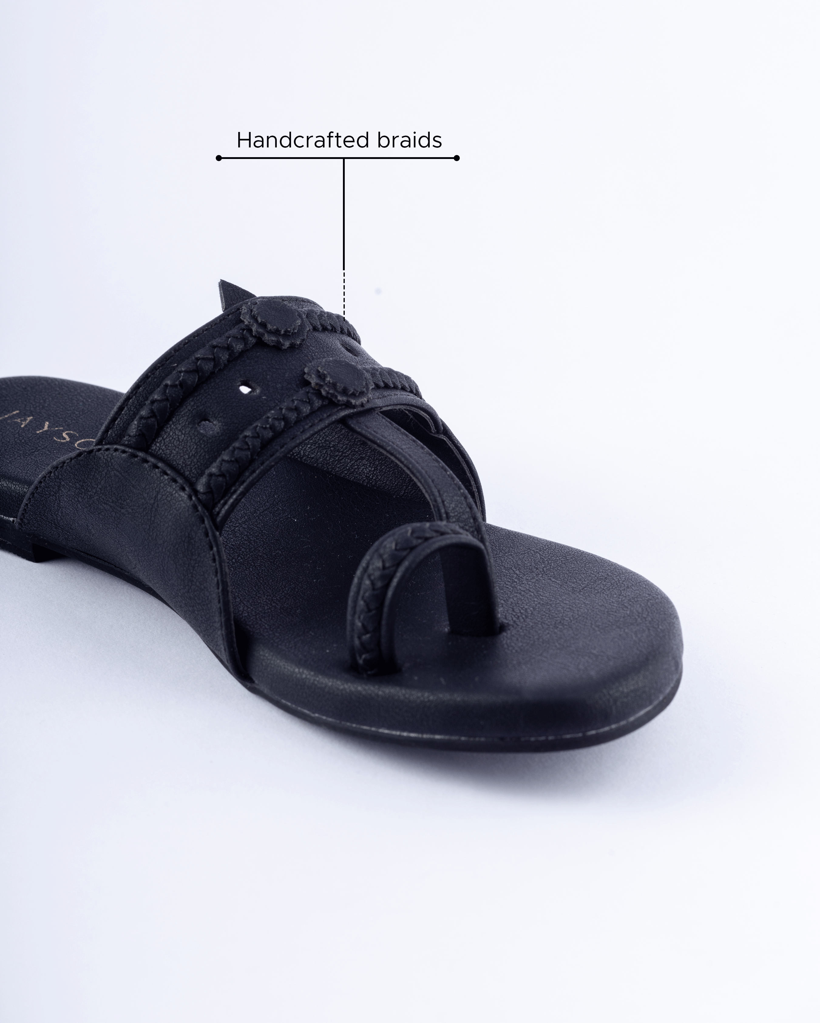 Jaysole Melanie Black Solid Kolha Flats - view 5