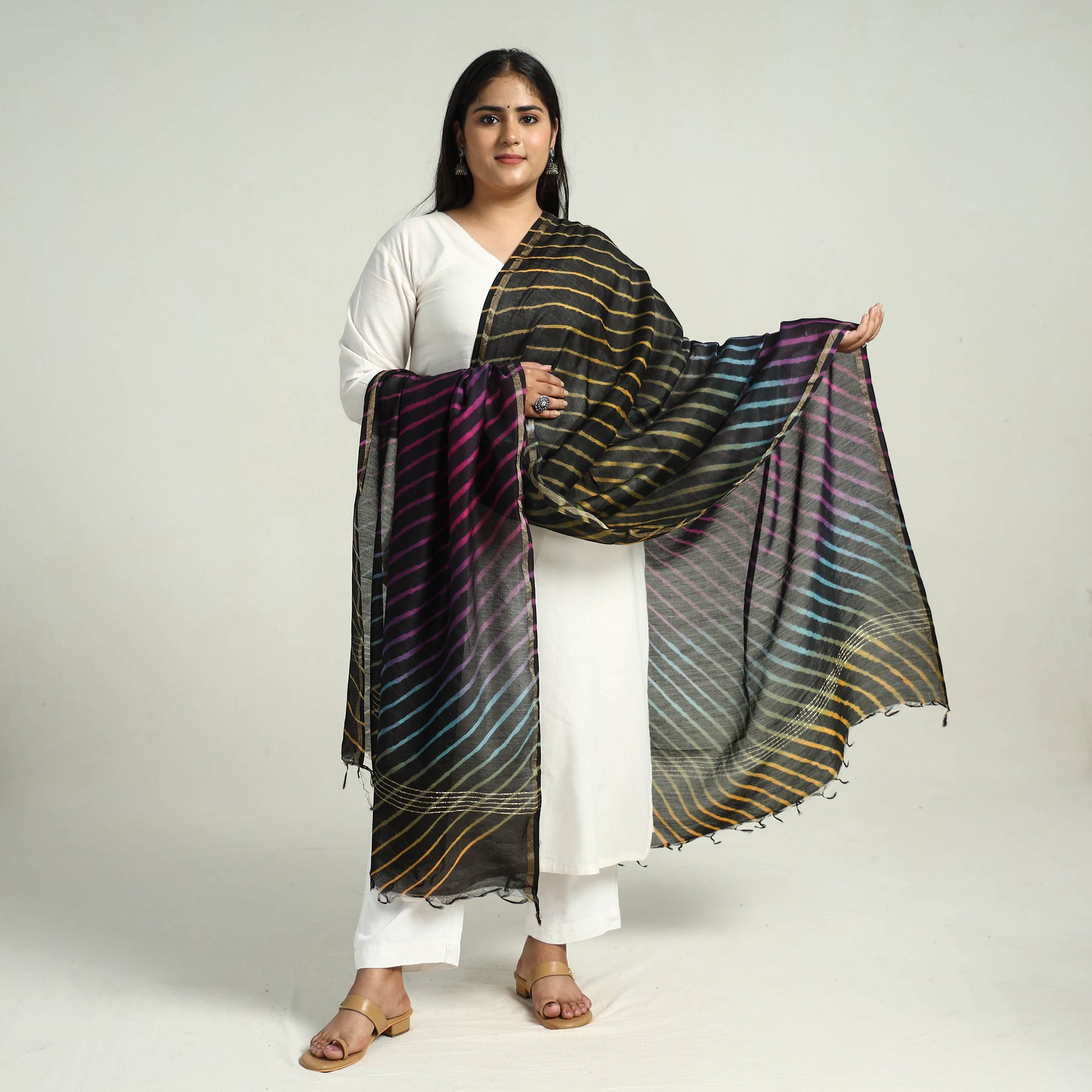 LEHARIYA BY BADSHAH MIYAN Black - Traditional Tie & Dye Chanderi Silk Leheriya Dupatta 45 - view 2