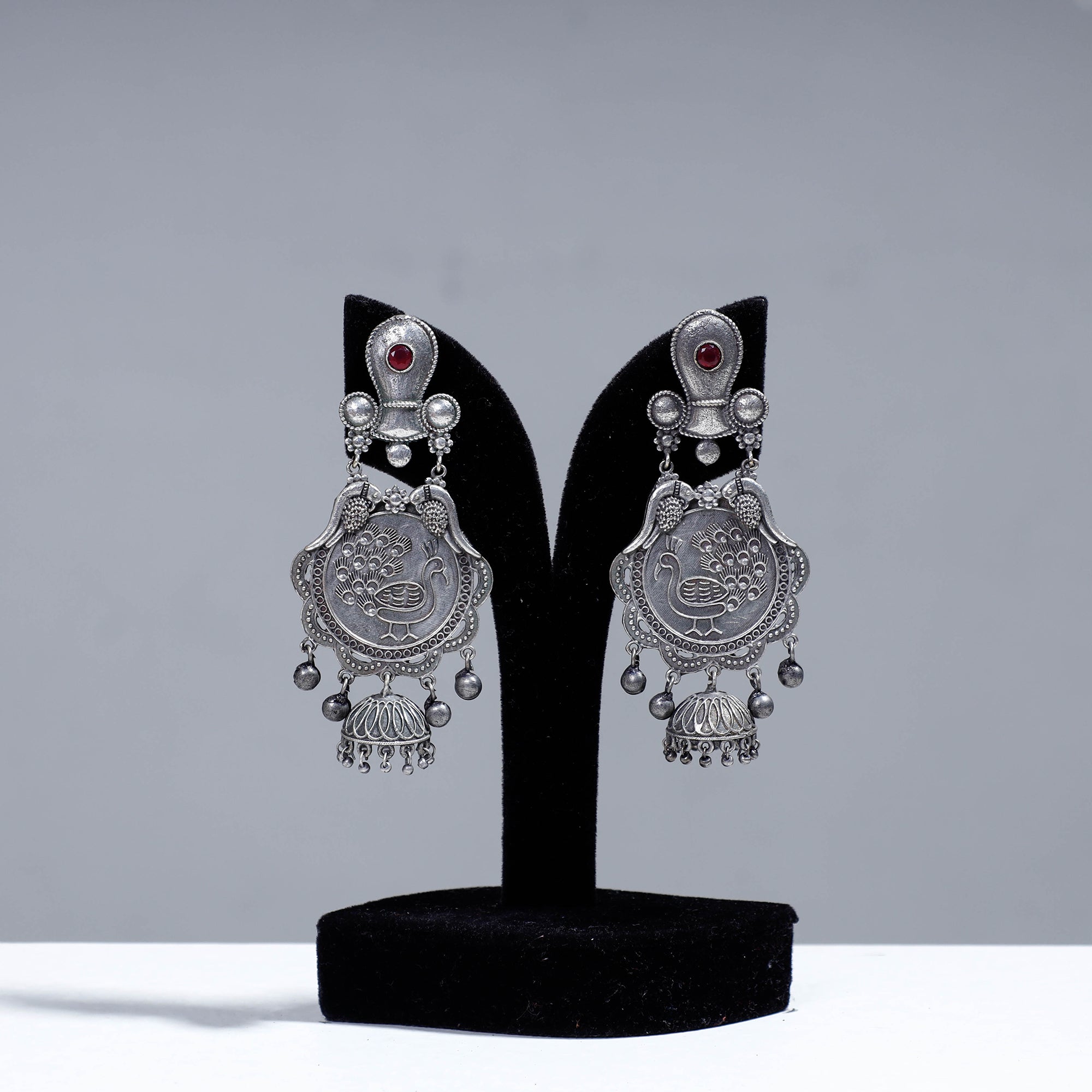 WHITE RIVER STORIES Antique Silver Finish Oxidised Brass Base Earrings