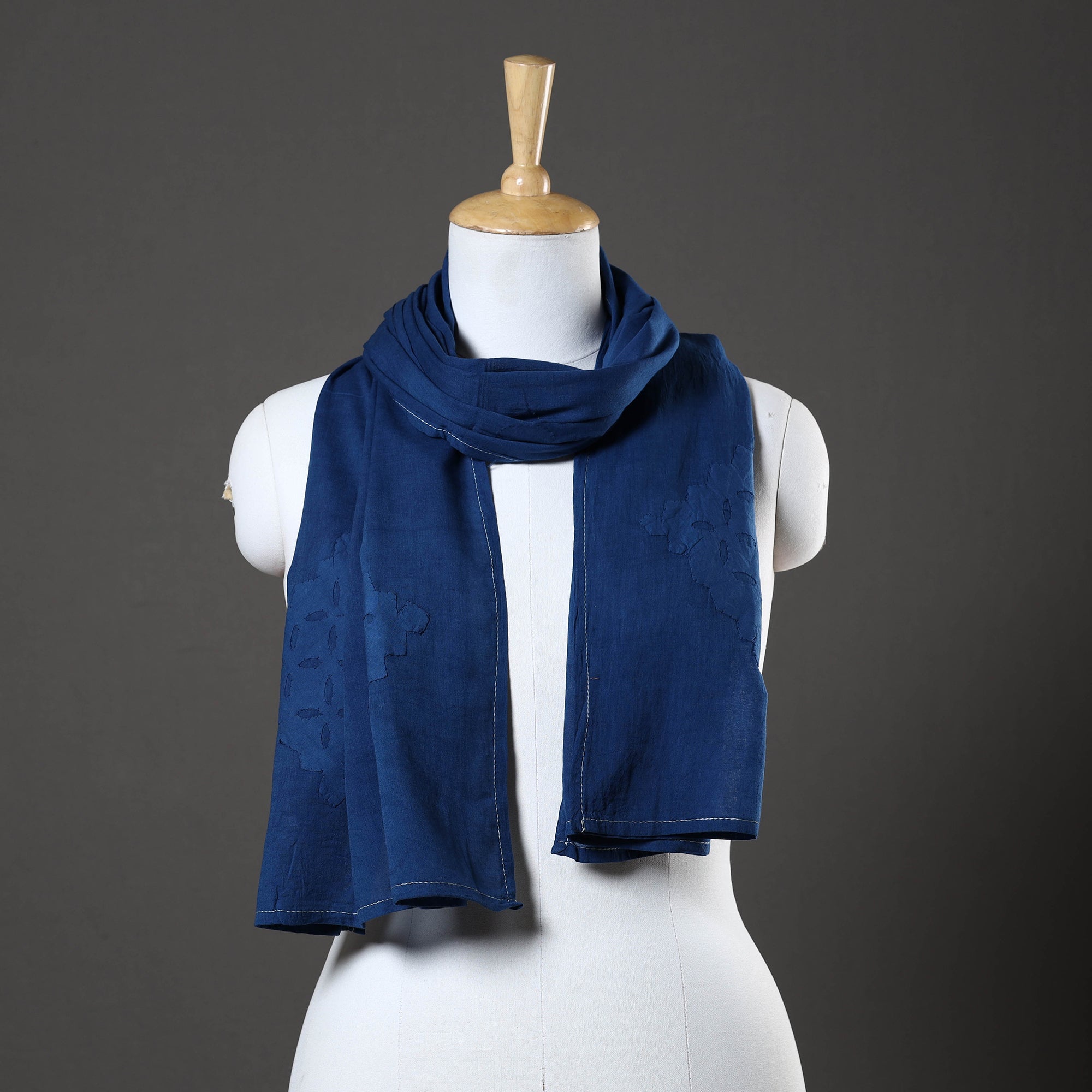 SHADES OF MARUDHARA Blue - Barmer Applique Cut Work Mul Cotton Stole