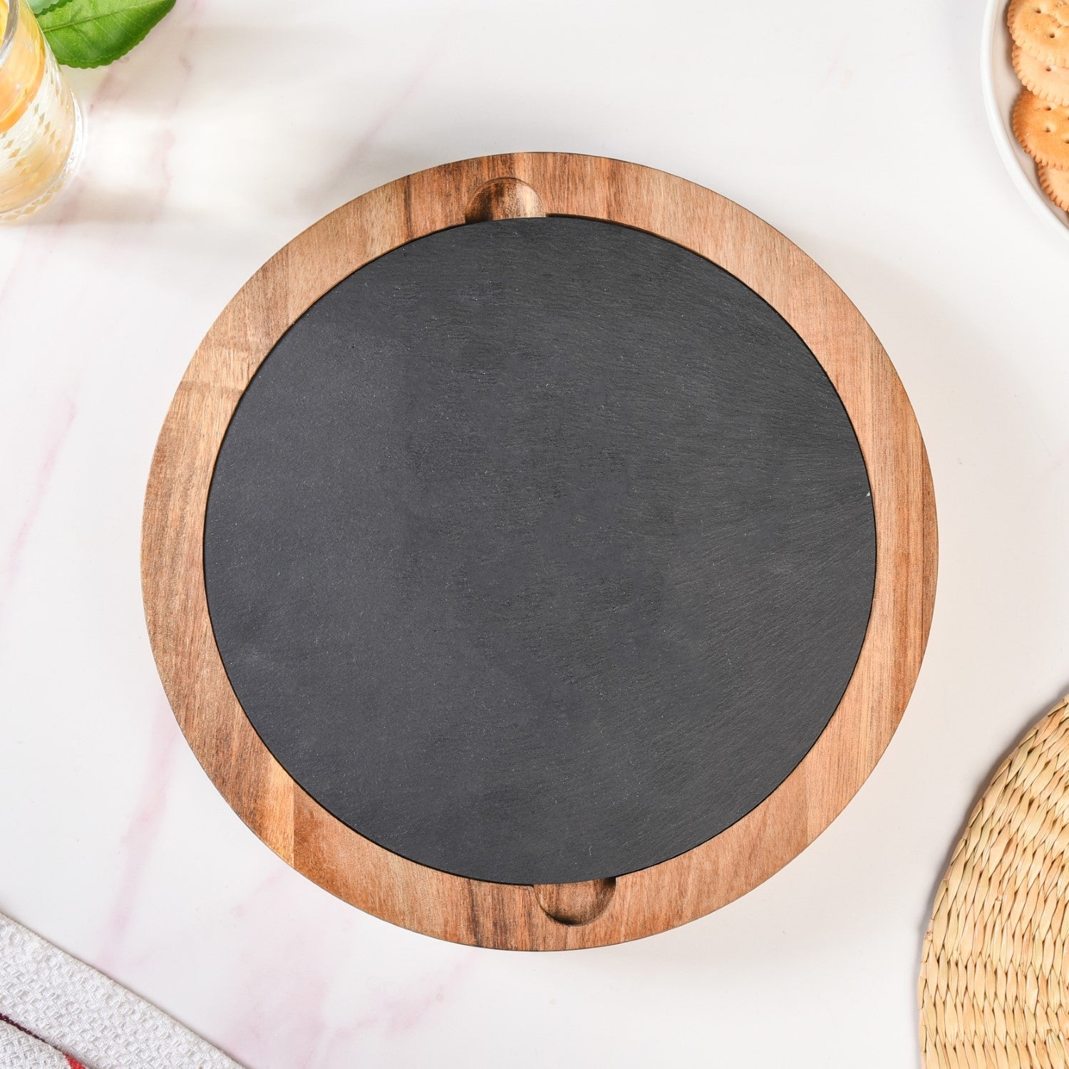 Nestasia Round Wooden Charcuterie Board With Cheese Knives - view 3