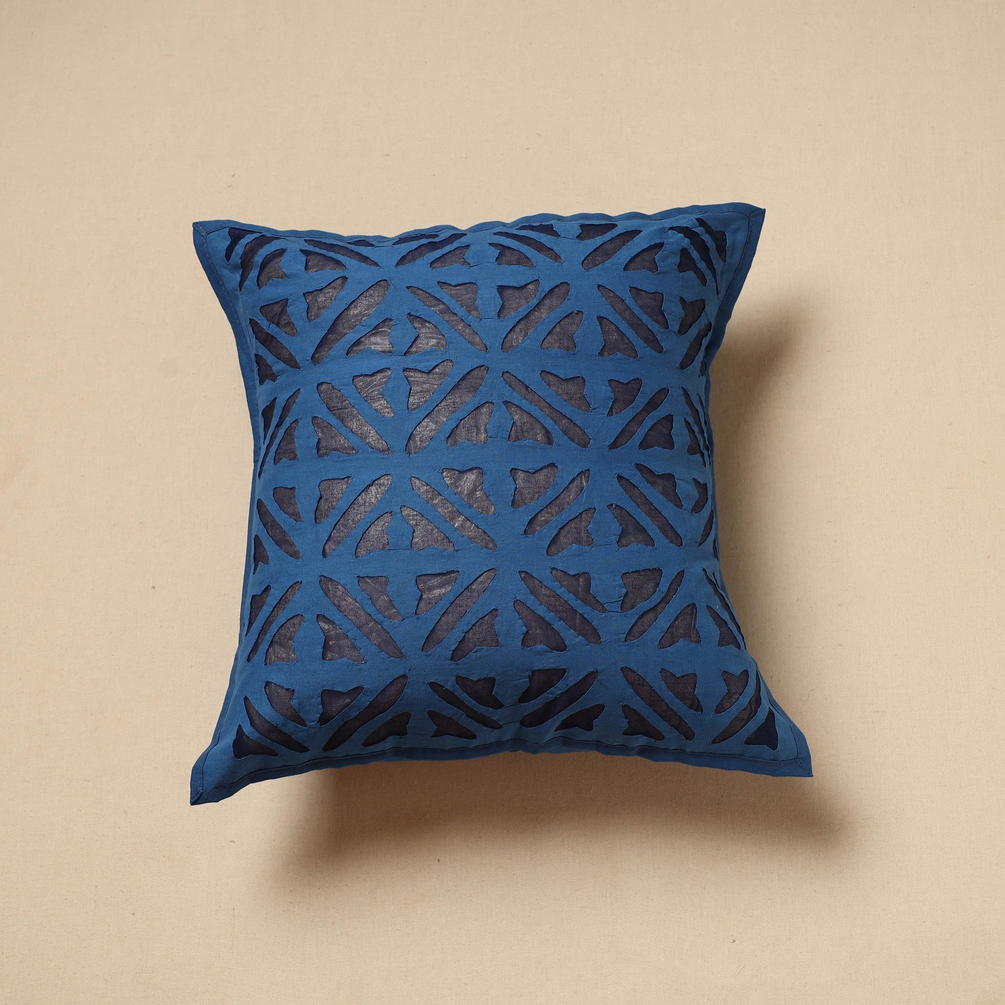 SHADES OF MARUDHARA Blue - Cut Work Cotton Applique Cushion Cover (16 x 16 in) 14