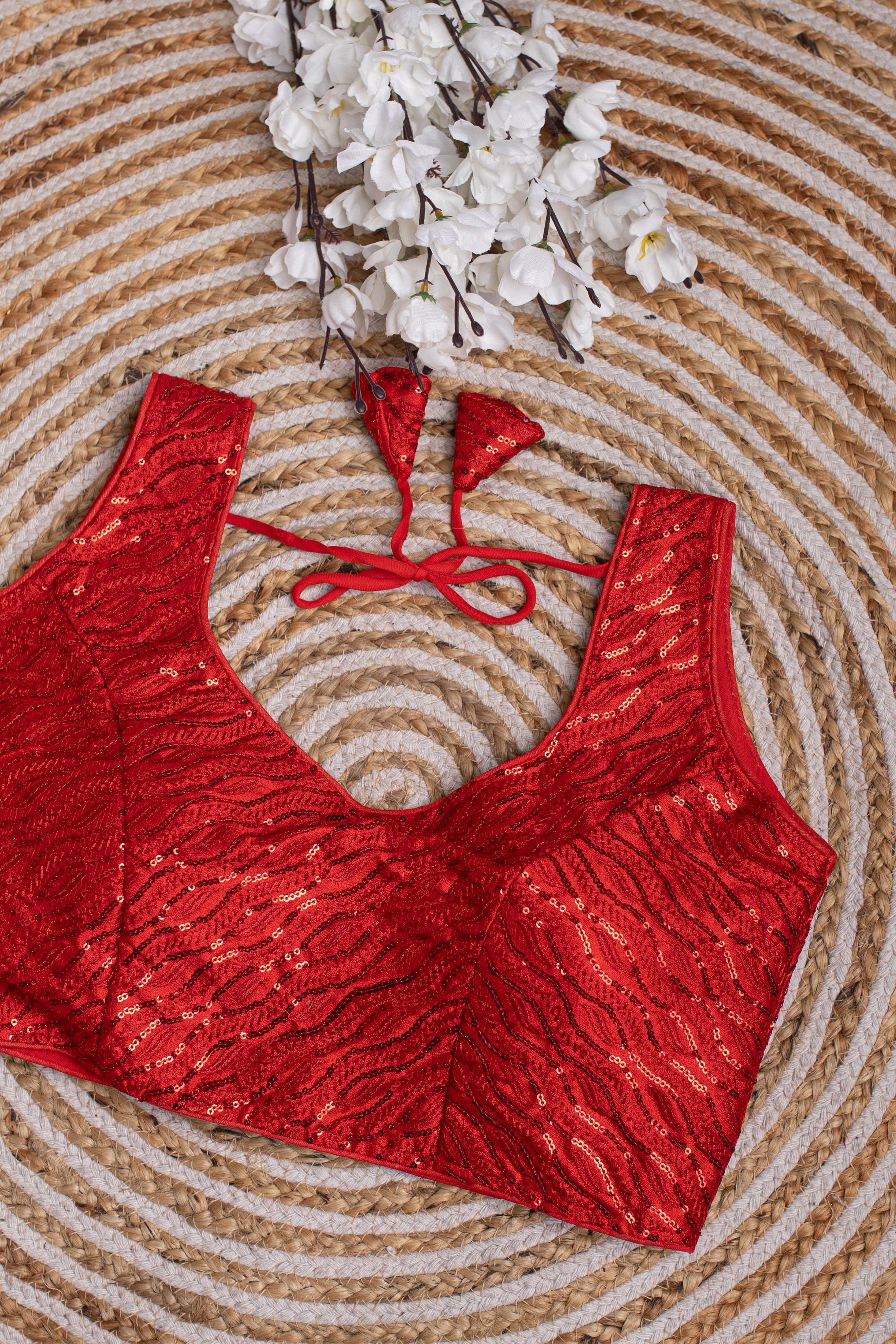 ClothsVilla Red Kashish Silk Blouse with Tone-to-Tone Sequin Work