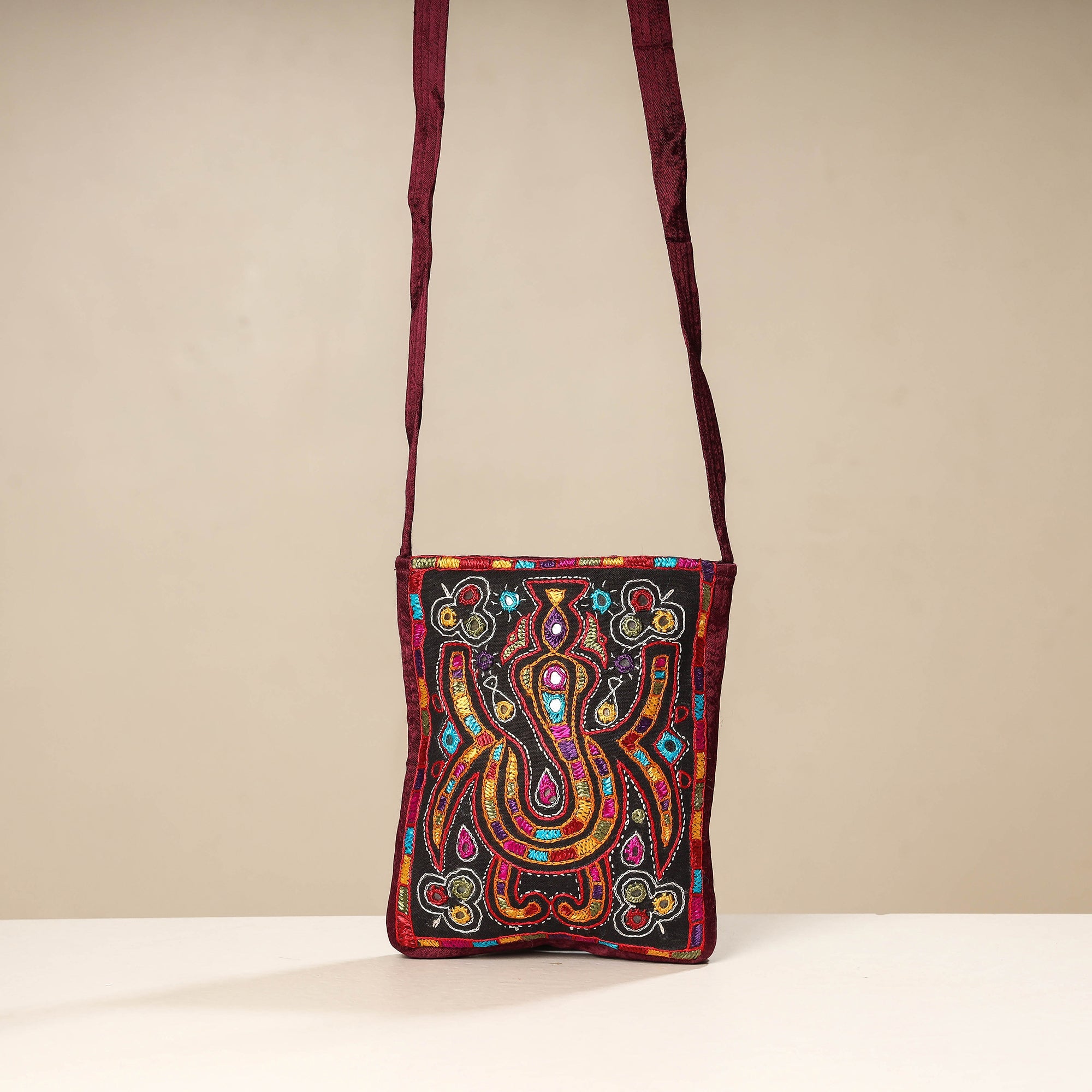 WAMA BY SMITA JAIN Brown - Kutch Ahir Embroidery Mashru Silk Sling Bag - view 2