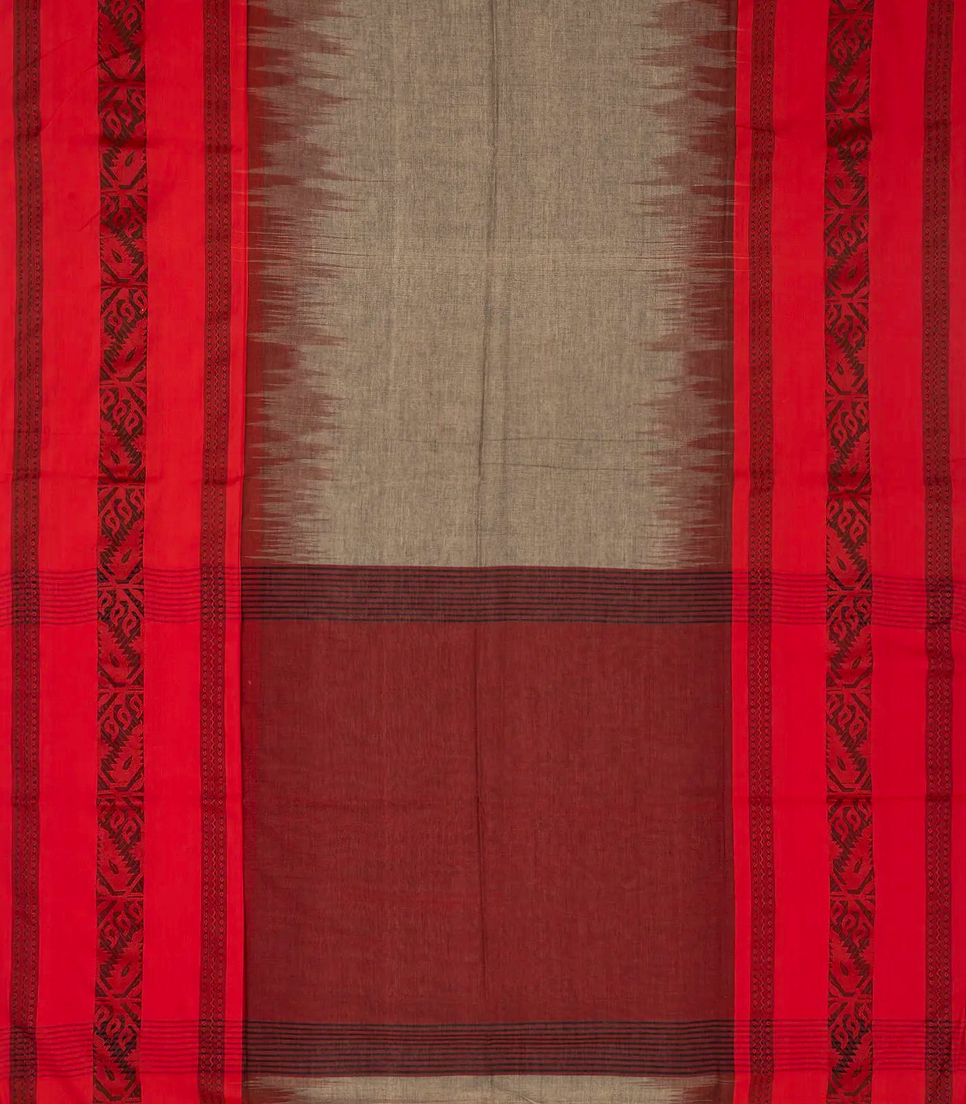 RmKV Grey Handloom Bengal Cotton Saree With Red Border - view 2