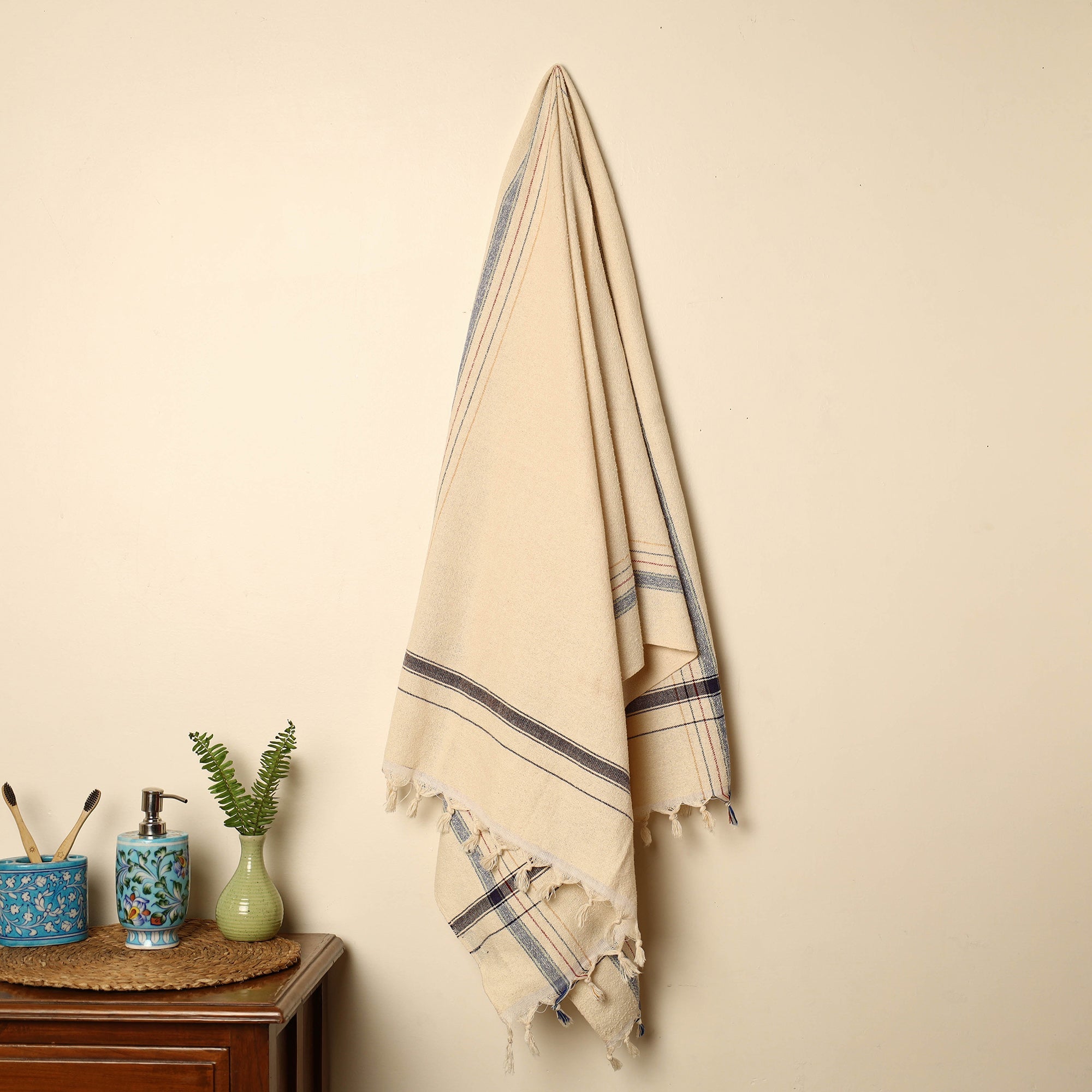 GWALIOR HANDLOOMS Beige - Handloom Fine Cotton Plain Bath Towel 03