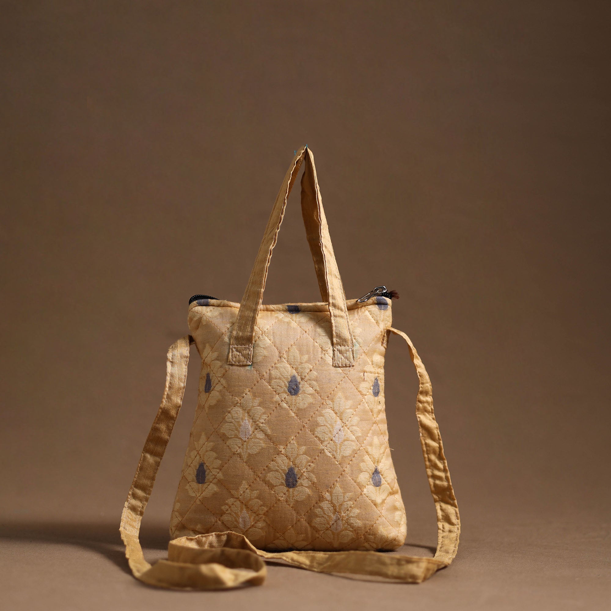 NOORI BAZAR Beige- Handcrafted Quilted Silk Sling Bag 22 - view 4