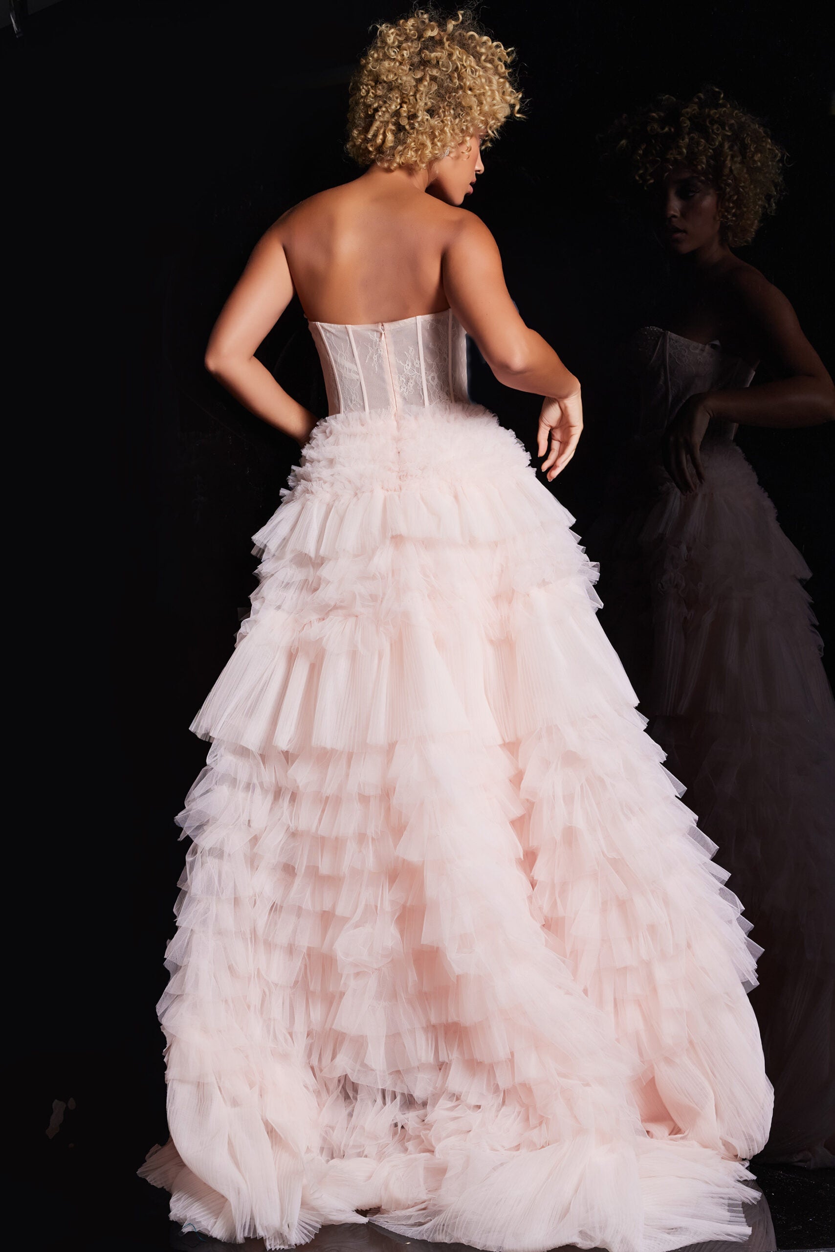 Lace Strapless A-line Ruffled Gown by Jovani 38540 - view 2