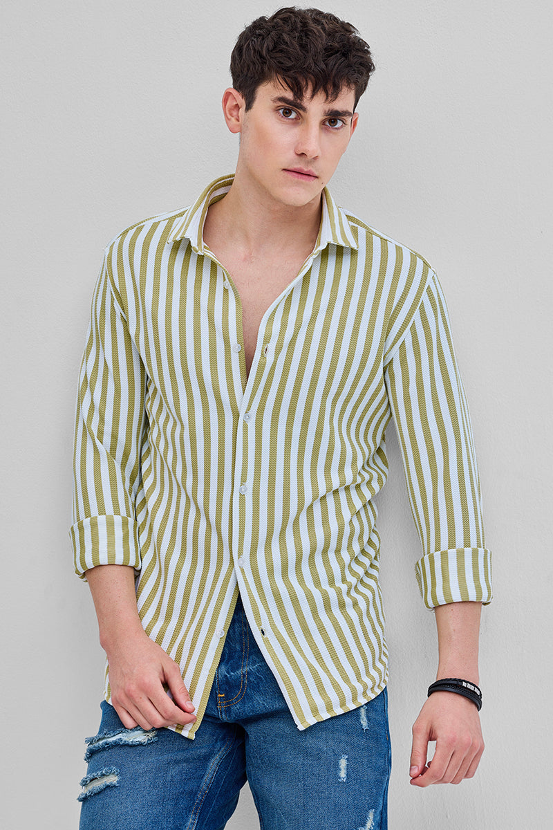 SNITCH Green Stripes Slim Fit Shirt