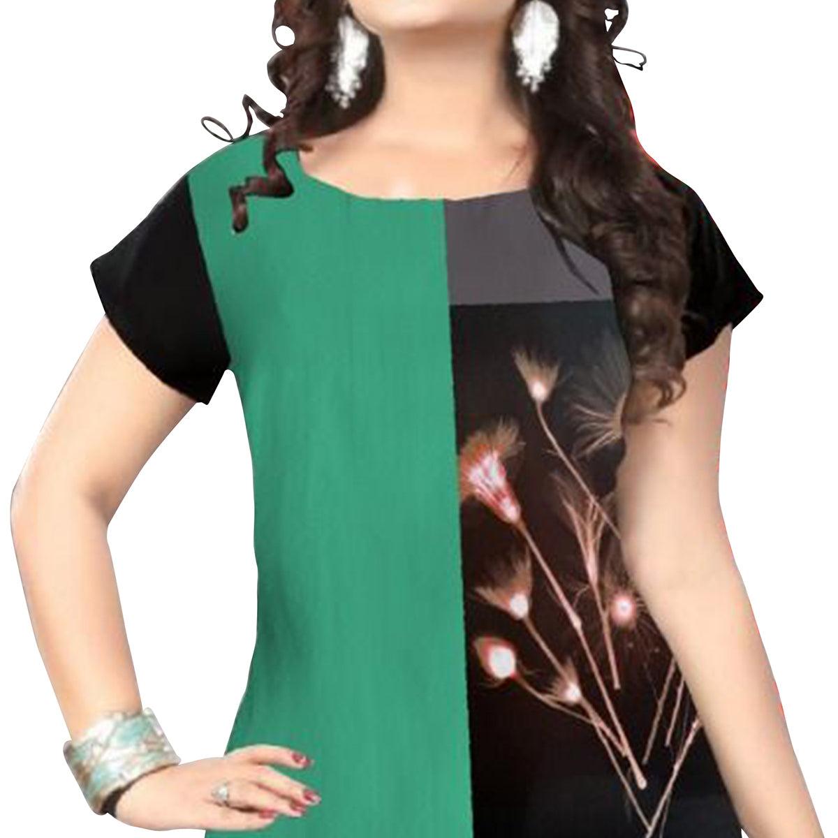 Peachmode Seller Lovely Black-Green Colored Casual Printed Crepe Kurti - view 2