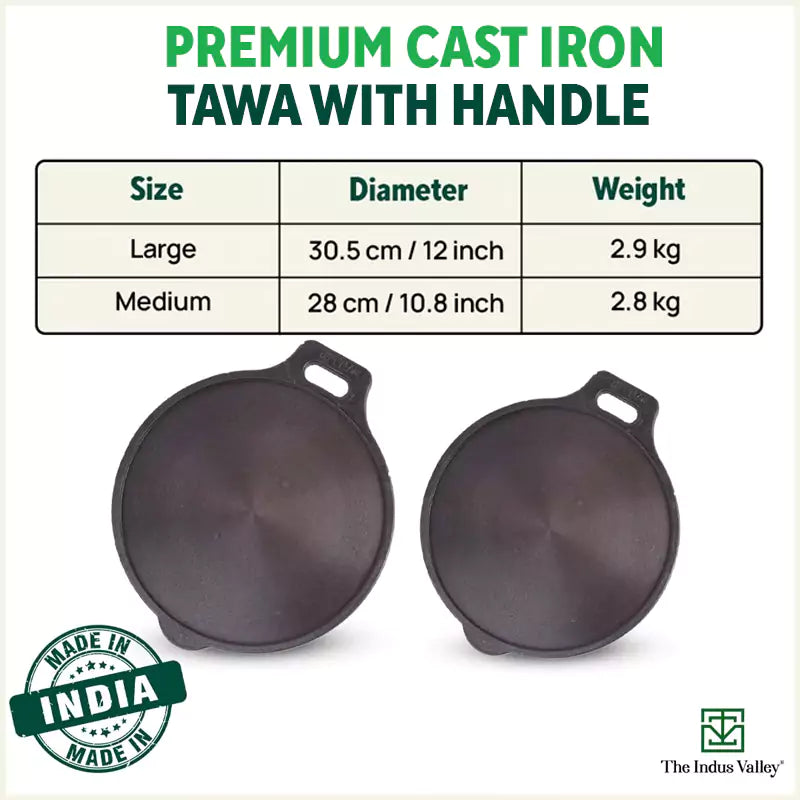 The Indus Valley Super Smooth Cast Iron Tawa,Pre-seasoned, Nonstick, 100% Pure, Toxin-free, Induction, 28/30.5cm, 2.7/3.1kg - view 3
