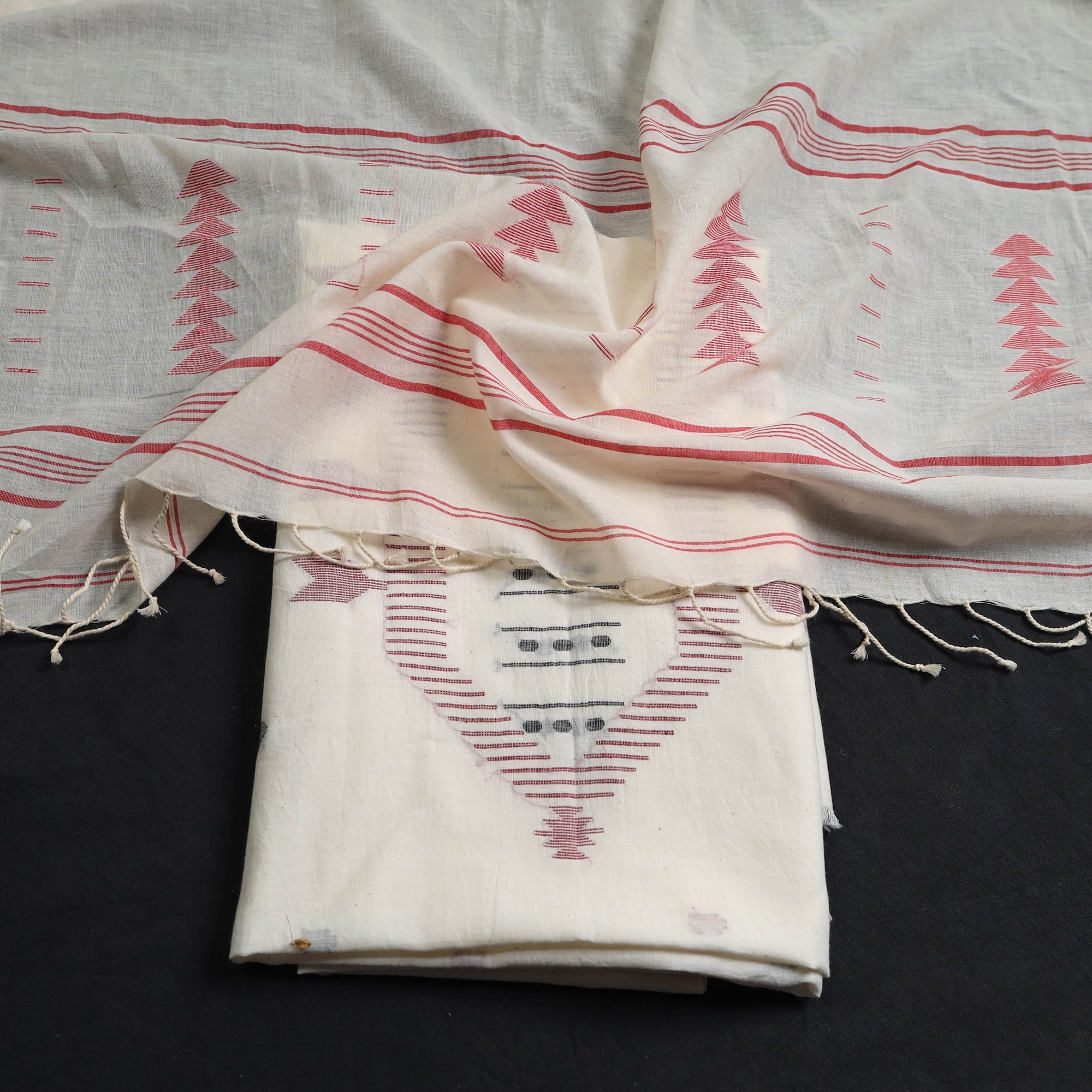 ARTISAN DIRECT BY CREATIVE DIGNITY Beige - 2pc Handloom Bengal Jamdani Cotton Dress Material 05 - view 2