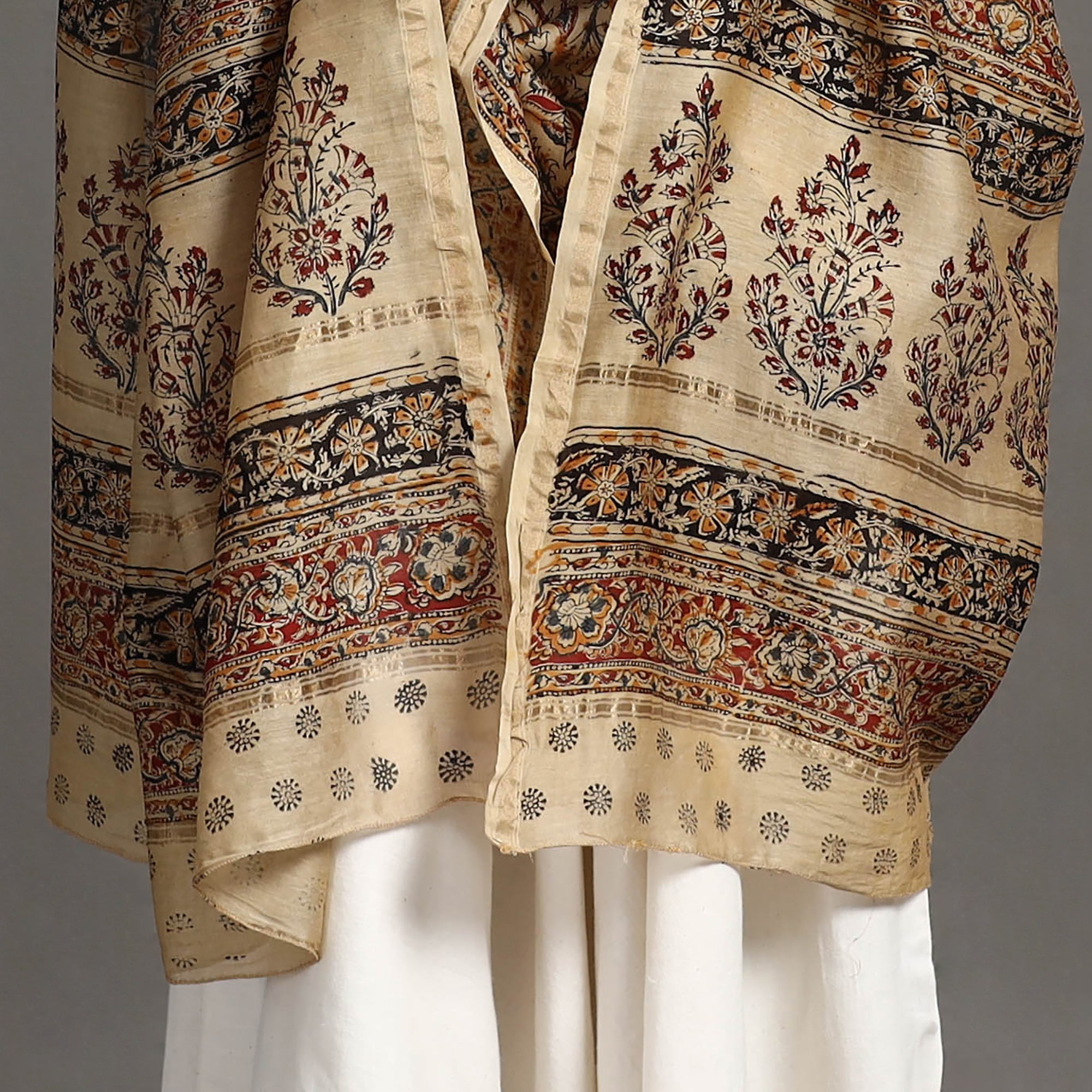 SOUTH KARGHA Beige - Pedana Block Print Chanderi Silk Kalamkari Dupatta 05 - view 4
