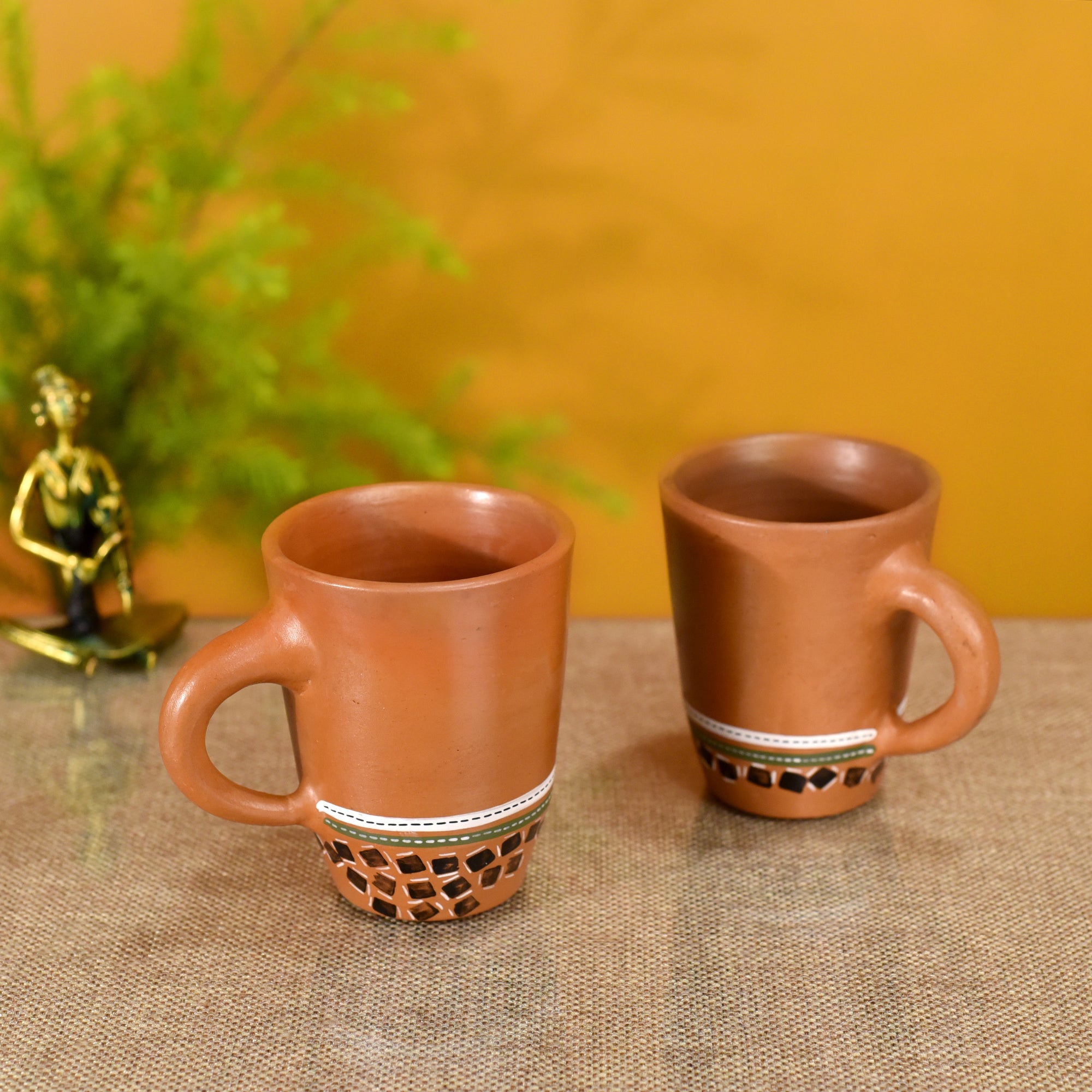 ART CREATIONS BY SUMAN SONTHALIA Brown - Knosh-4 Earthen Mugs with Tribal Motifs (Set of 2)