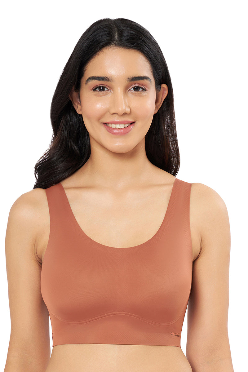 Amante Skins Support Solid Non Padded Non-Wired Scoop Neck Cami Bra - Caramel Nude