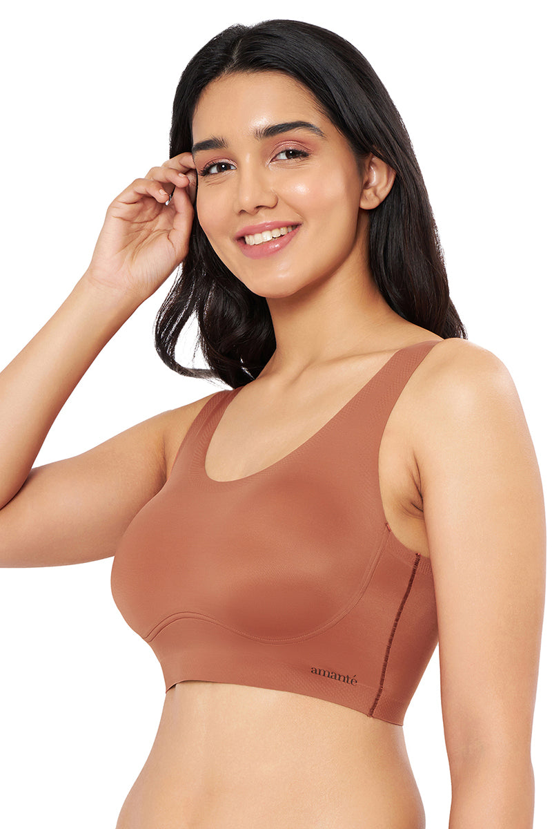 Amante Skins Solid Non Padded Non-Wired Scoop Neck Cami Bra - Caramel Nude - view 3